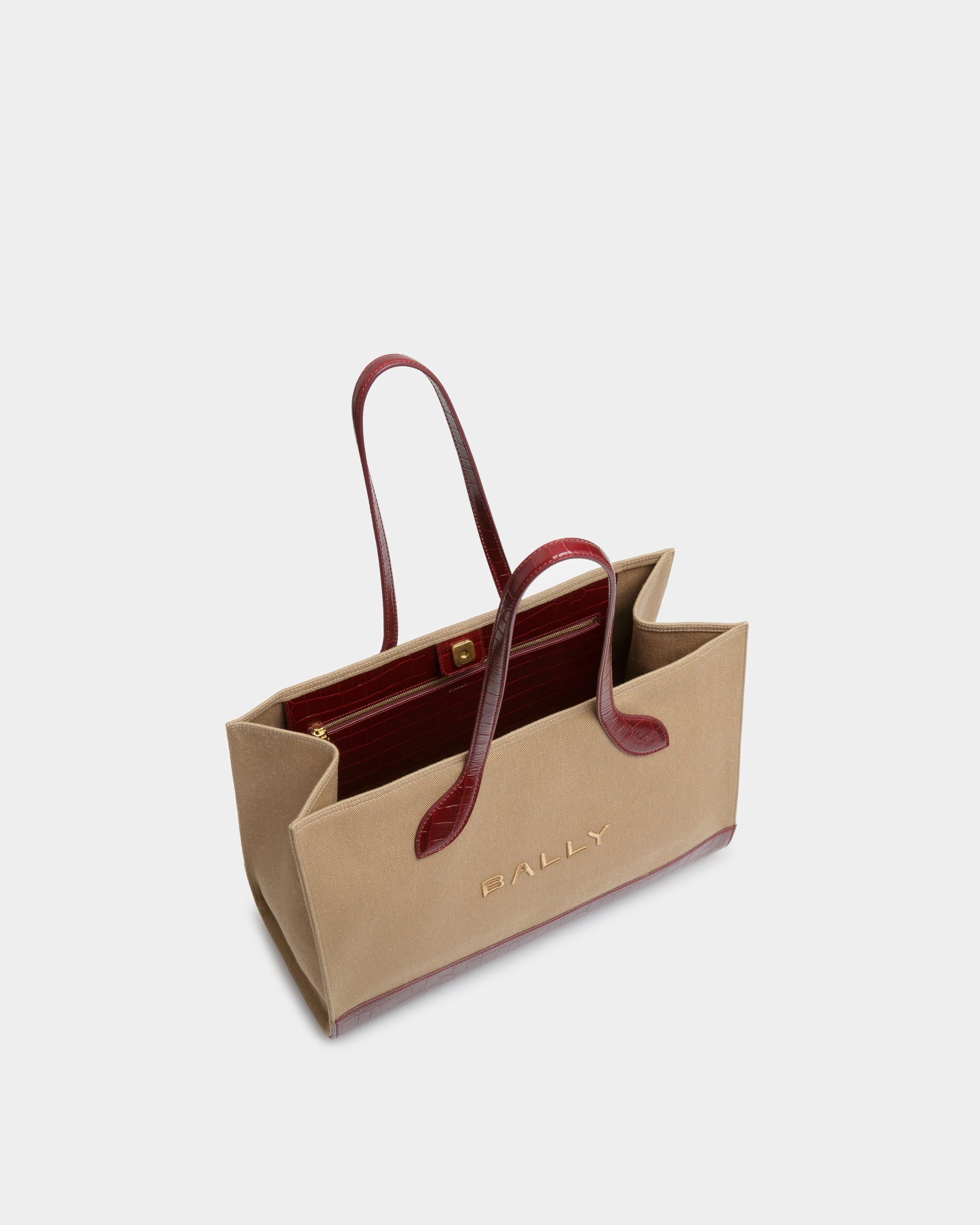 Bar Tragetasche Aus Stoff In Sand Und Bordeaux - Damen - Bally - 05