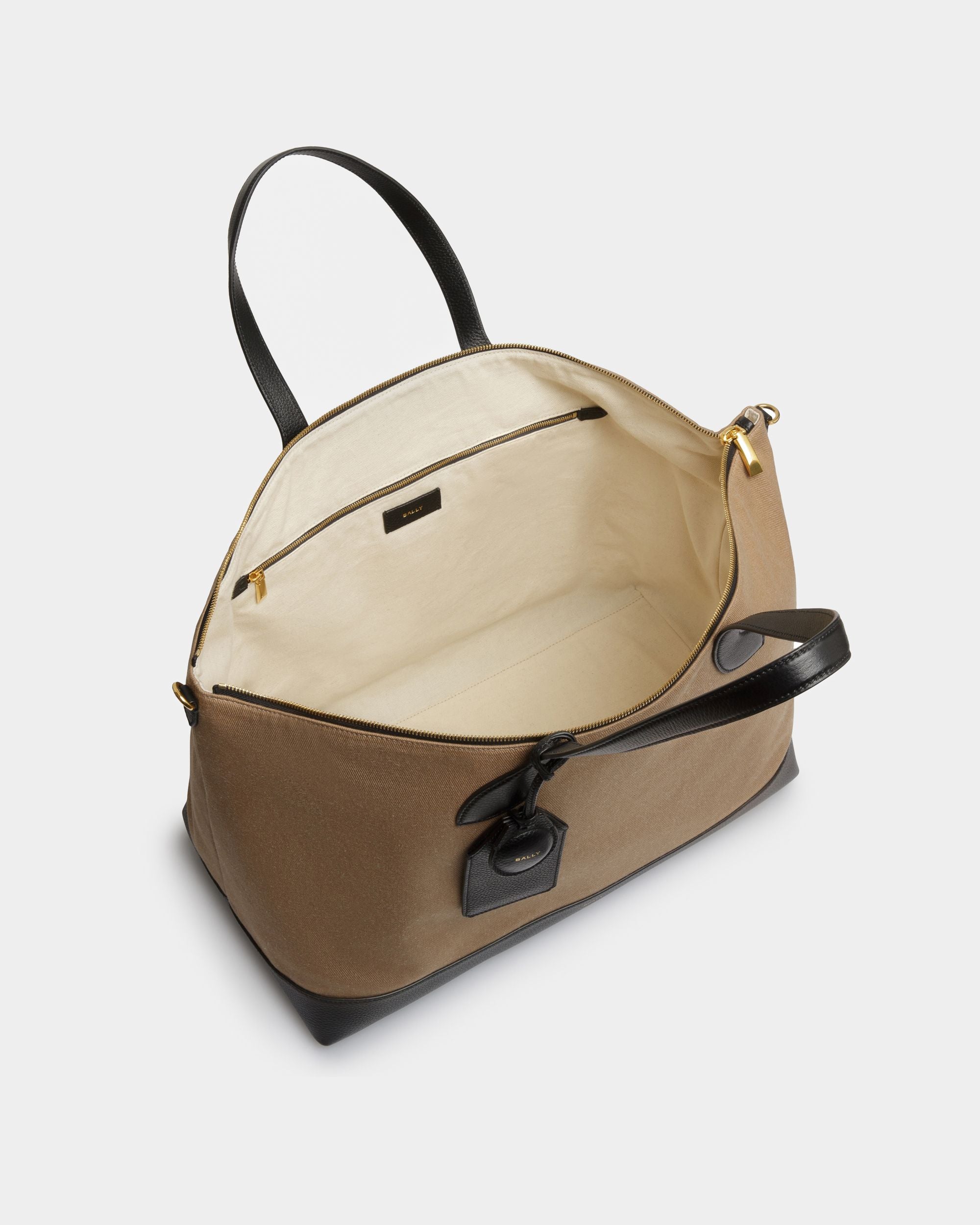 Tote Bag Bar In Tessuto Color Sabbia E Nero - Donna - Bally - 04