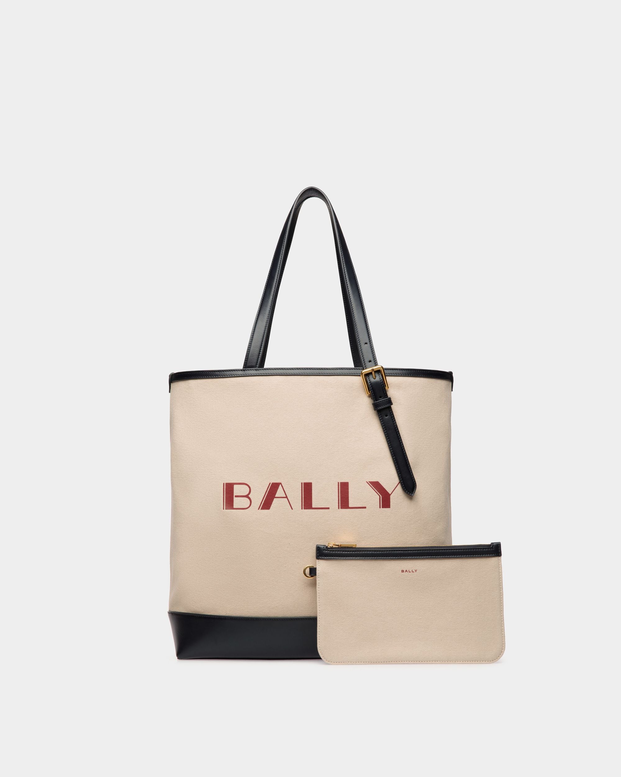 Tote Bag Summer Capsule In Tela E Pelle Color Naturale E Navy Blue - Donna - Bally - 01
