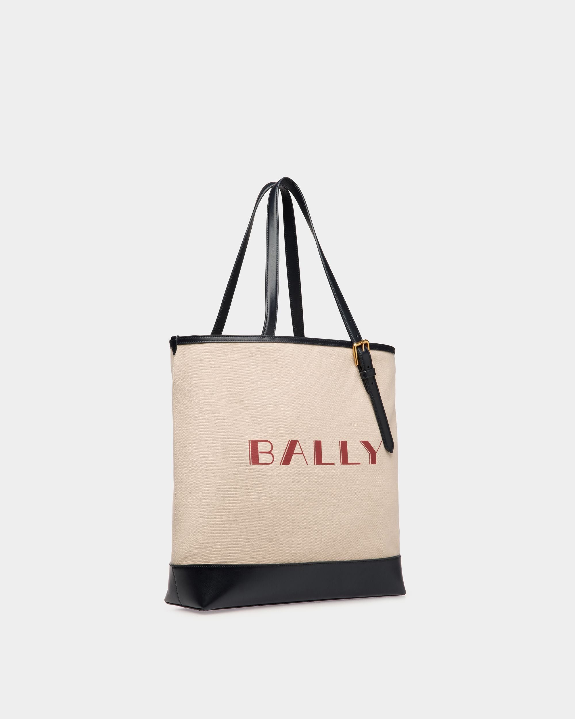 Tote Bag Summer Capsule In Tela E Pelle Color Naturale E Navy Blue - Donna - Bally - 03