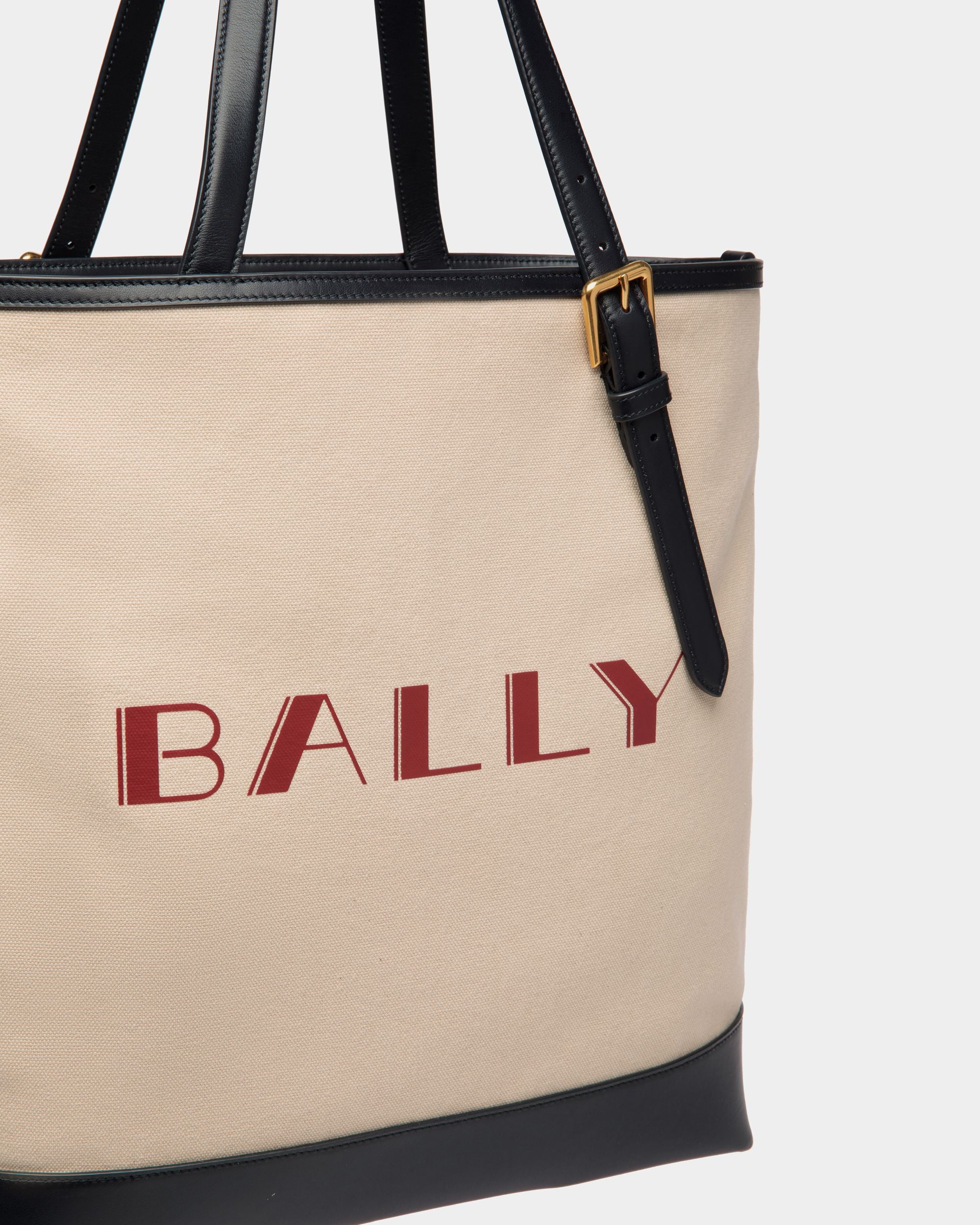 Tote Bag Summer Capsule In Tela E Pelle Color Naturale E Navy Blue - Donna - Bally - 04
