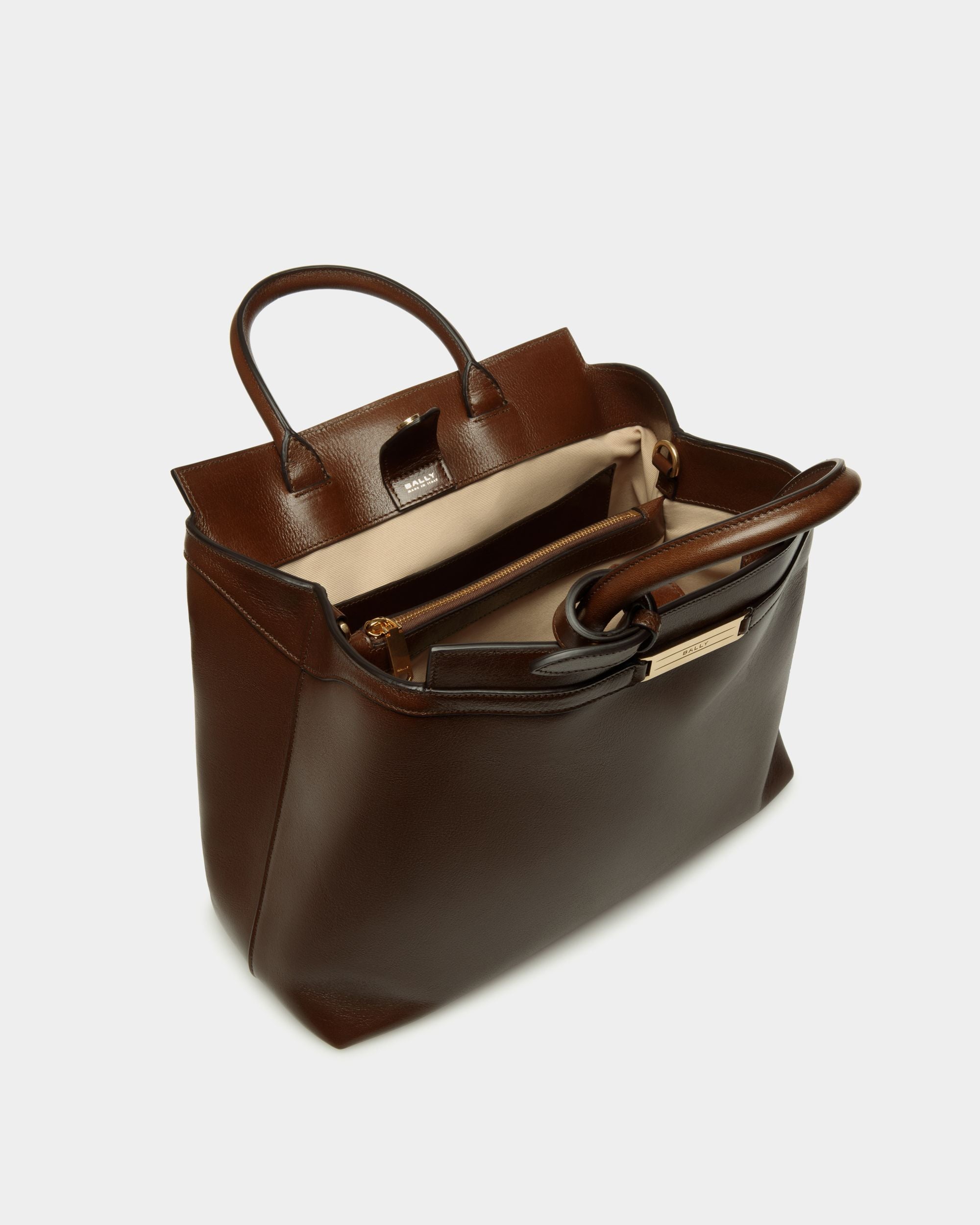 Deco Tote Bag In Marron Glacé Leather - Women's - Bally - 05