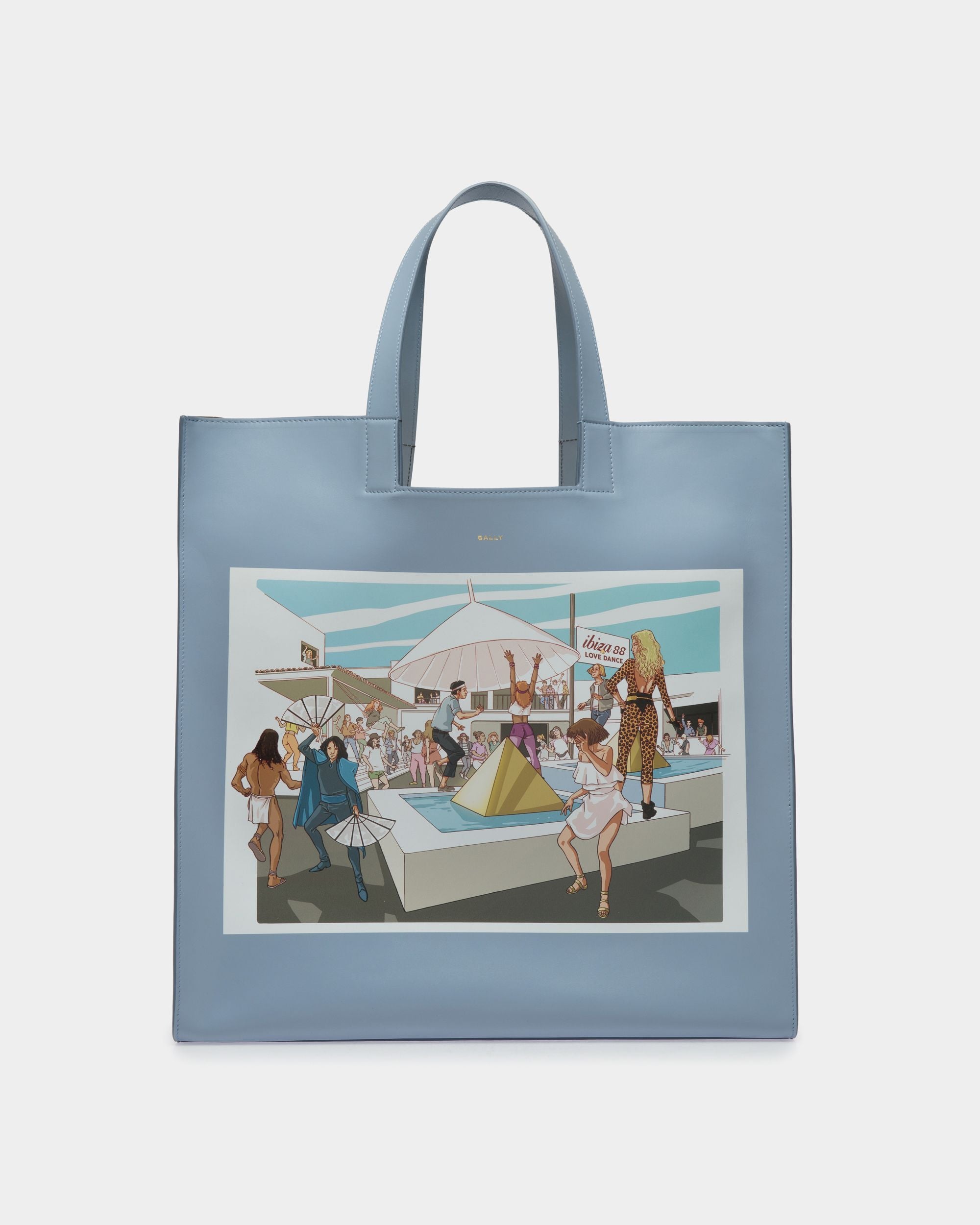 DJ Leo Mas x Bally Tote Bag in Light Blue Leather with a Dancing Amnesia Print - Women's - Bally - 01