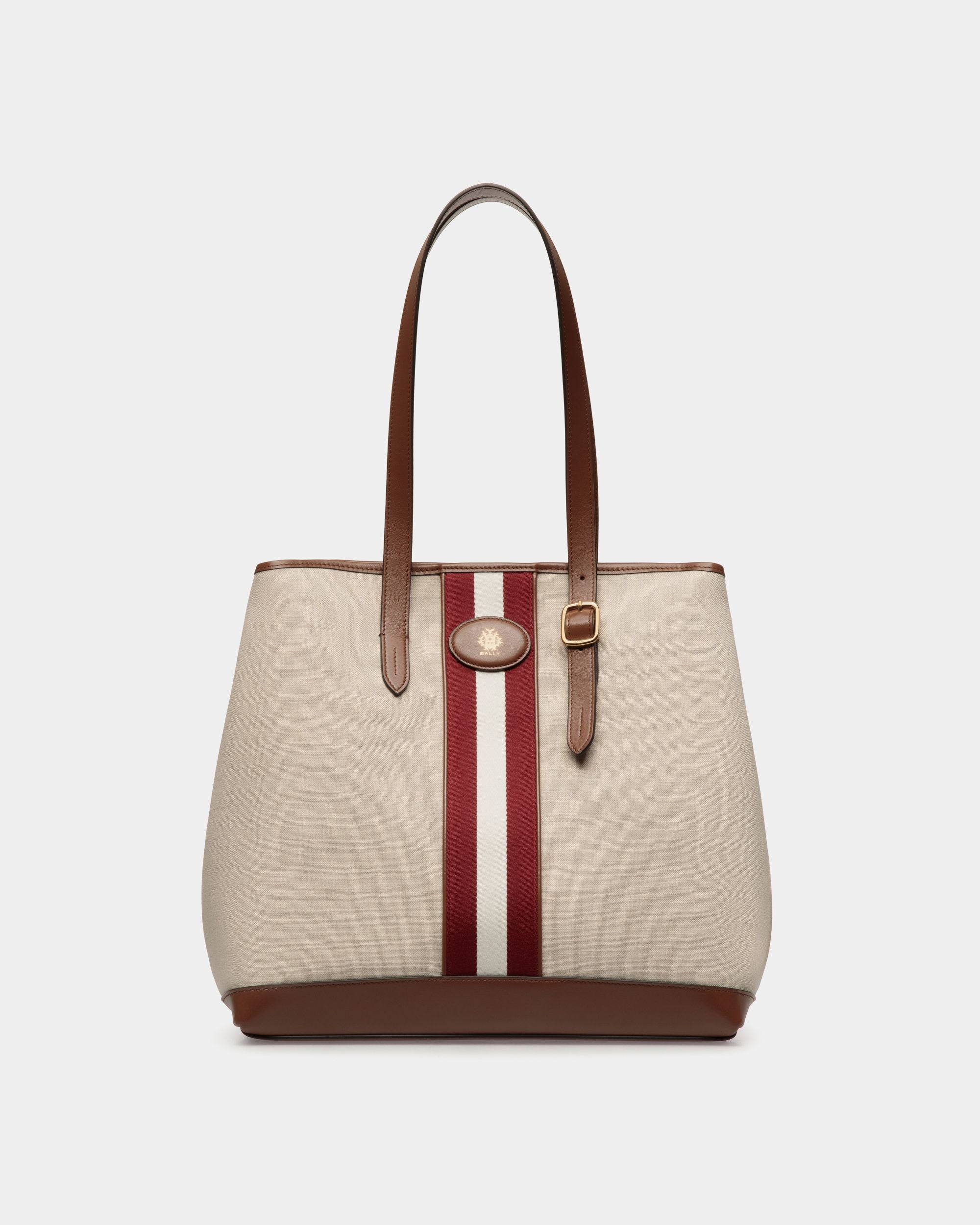Beckett Tragetasche Aus Naturfarbenem Canvas Und Braunem Leder - Donna - Bally - 01