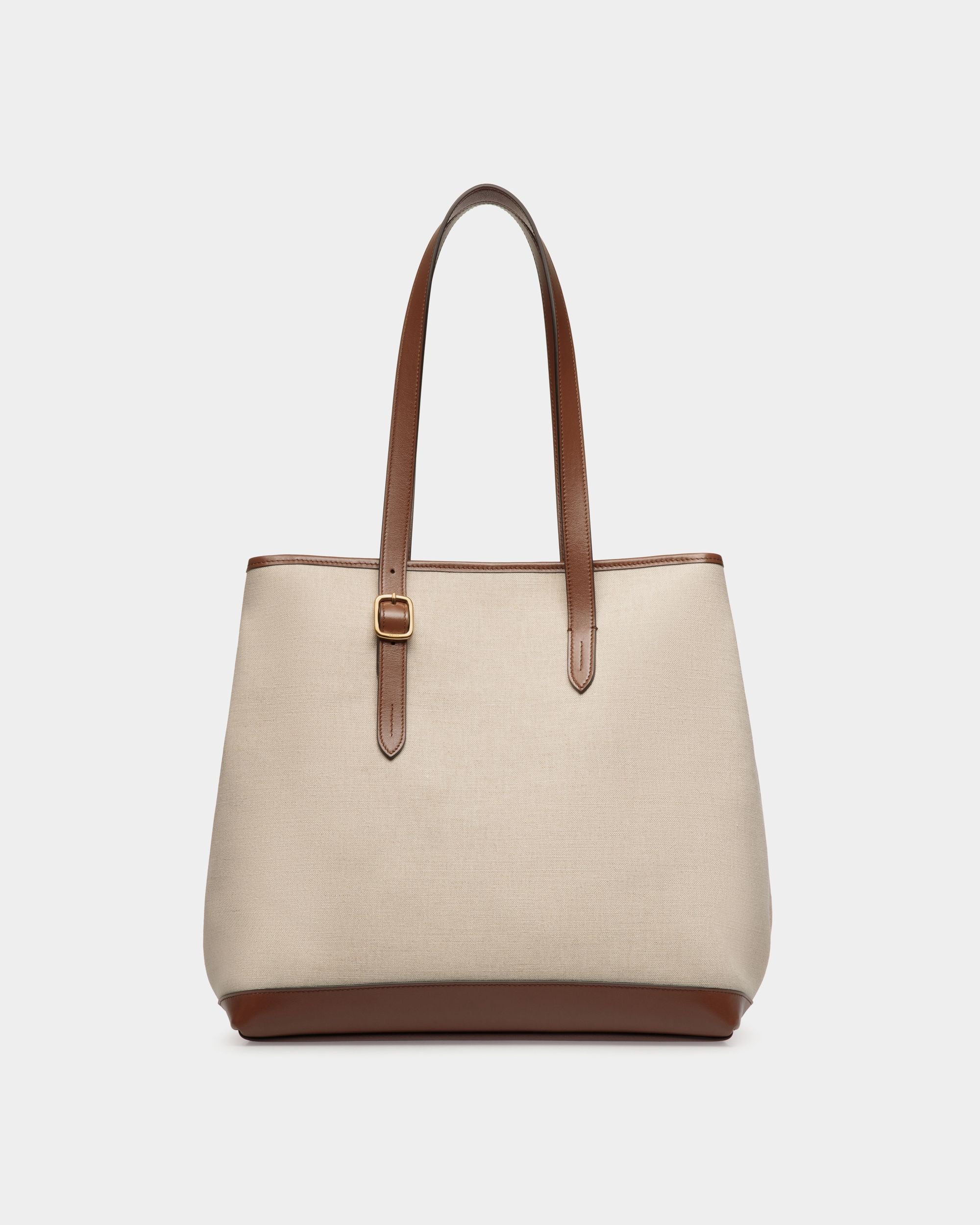 Beckett Tragetasche Aus Naturfarbenem Canvas Und Braunem Leder - Donna - Bally - 02
