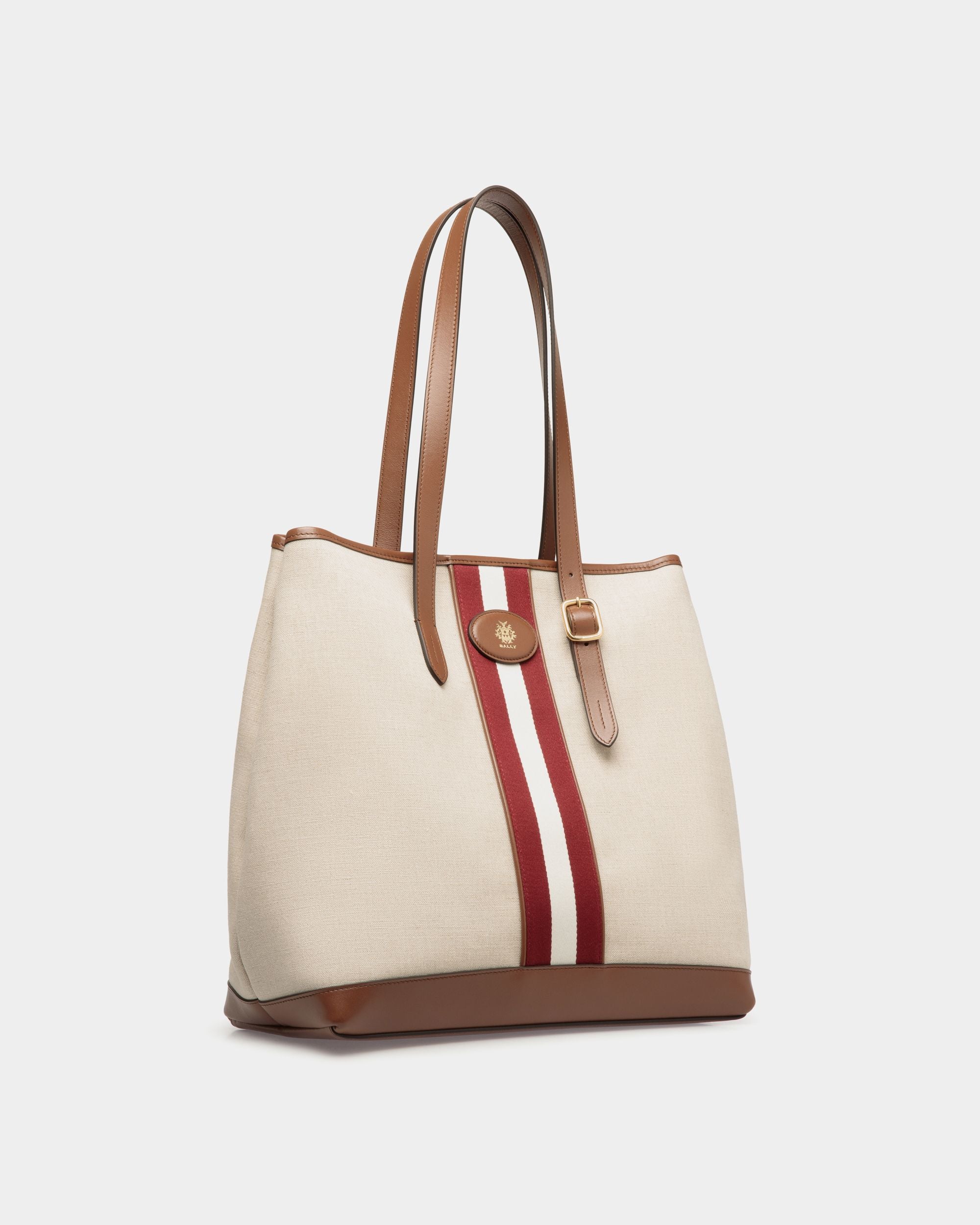 Beckett Tragetasche Aus Naturfarbenem Canvas Und Braunem Leder - Donna - Bally - 03