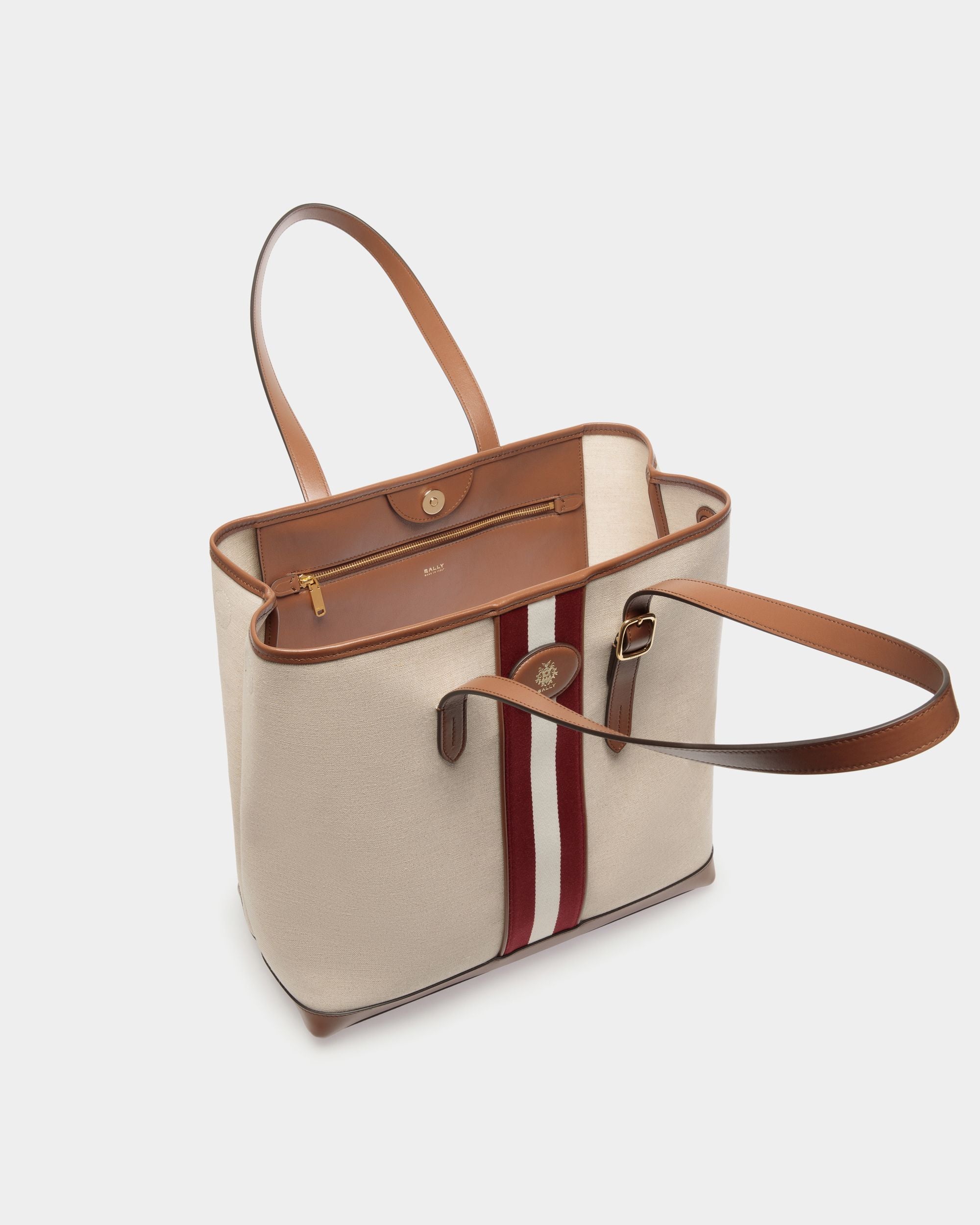 Beckett Tragetasche Aus Naturfarbenem Canvas Und Braunem Leder - Donna - Bally - 04