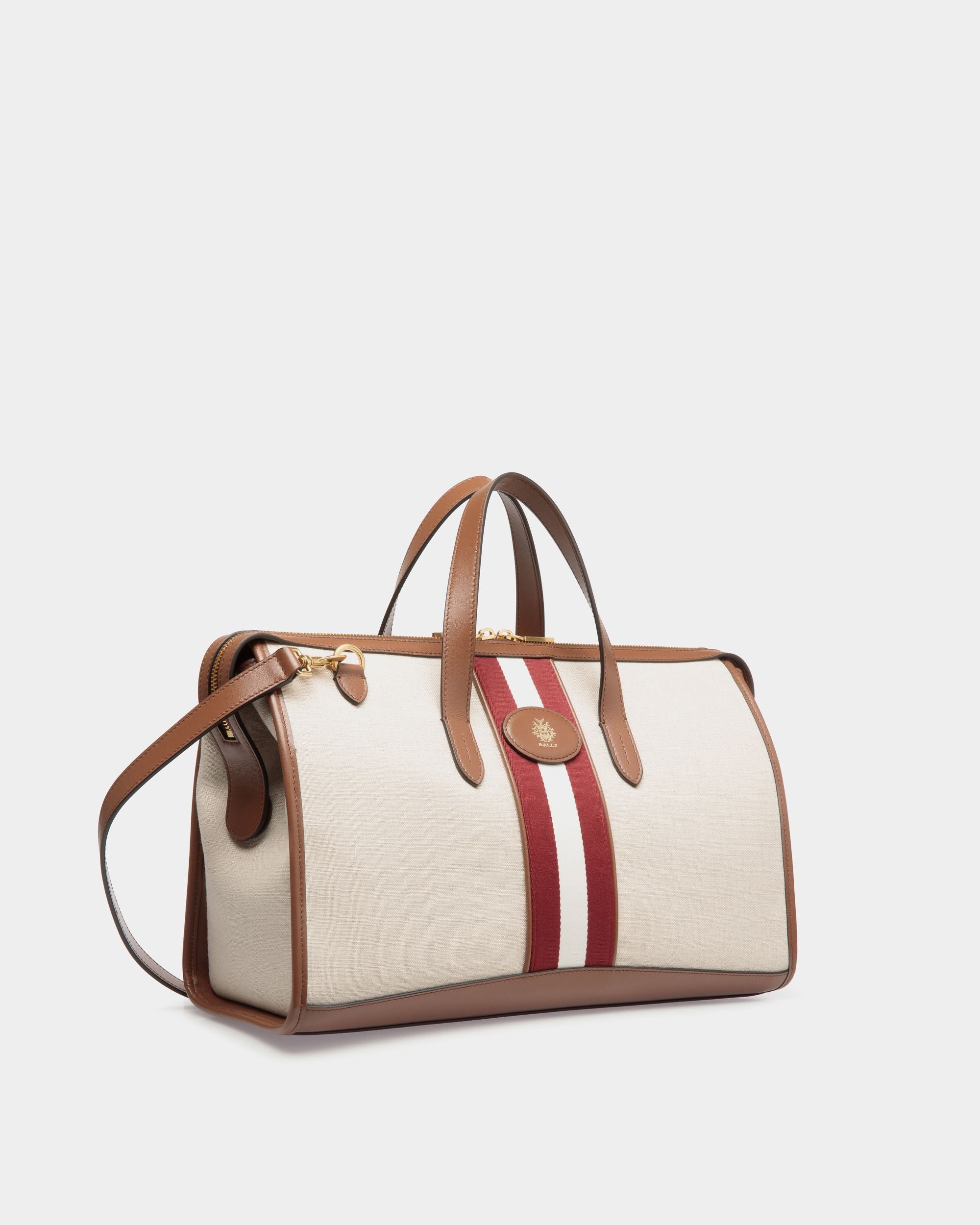 Beckett Tote Bag in Natural Canvas and Brown Leather - Women's - Bally - 03