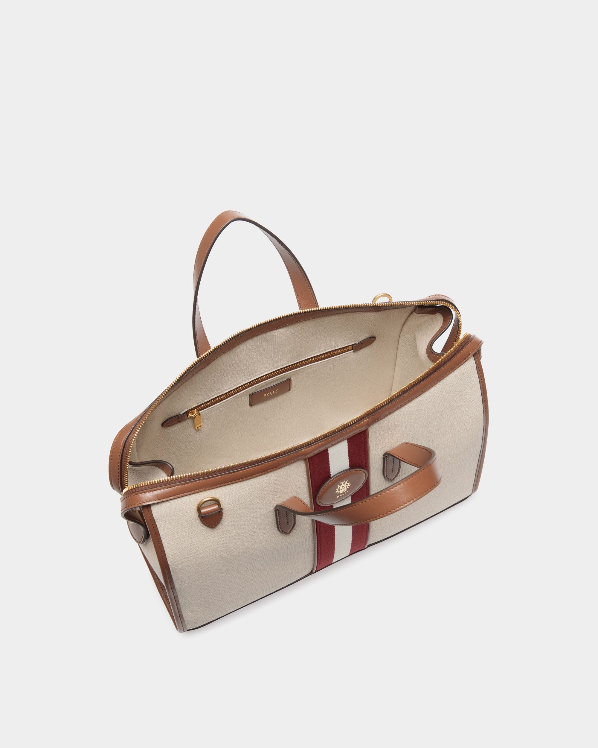 Beckett Tote Bag in Natural Canvas and Brown Leather - Women's - Bally - 04