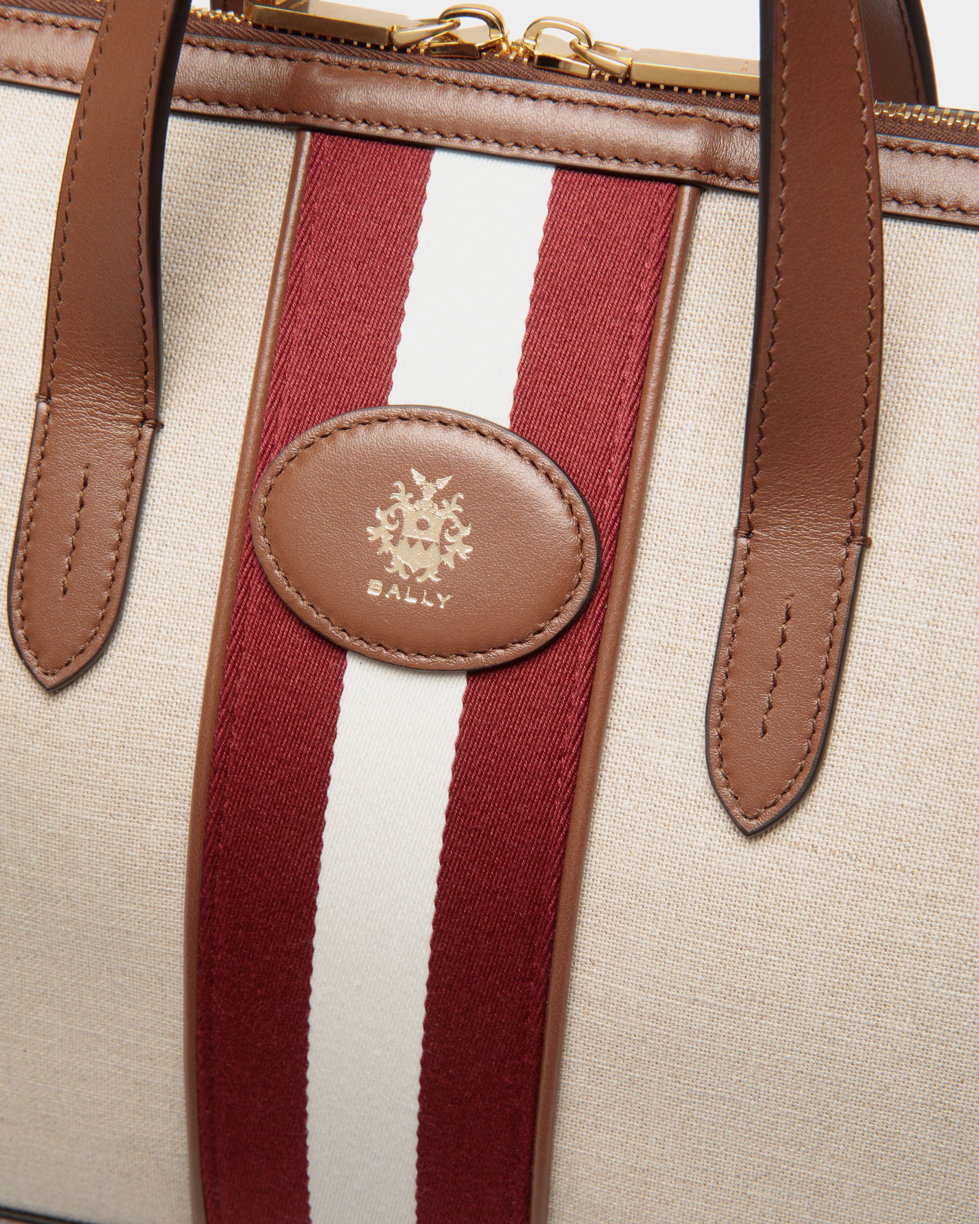 Beckett Tote Bag in Natural Canvas and Brown Leather - Women's - Bally - 05