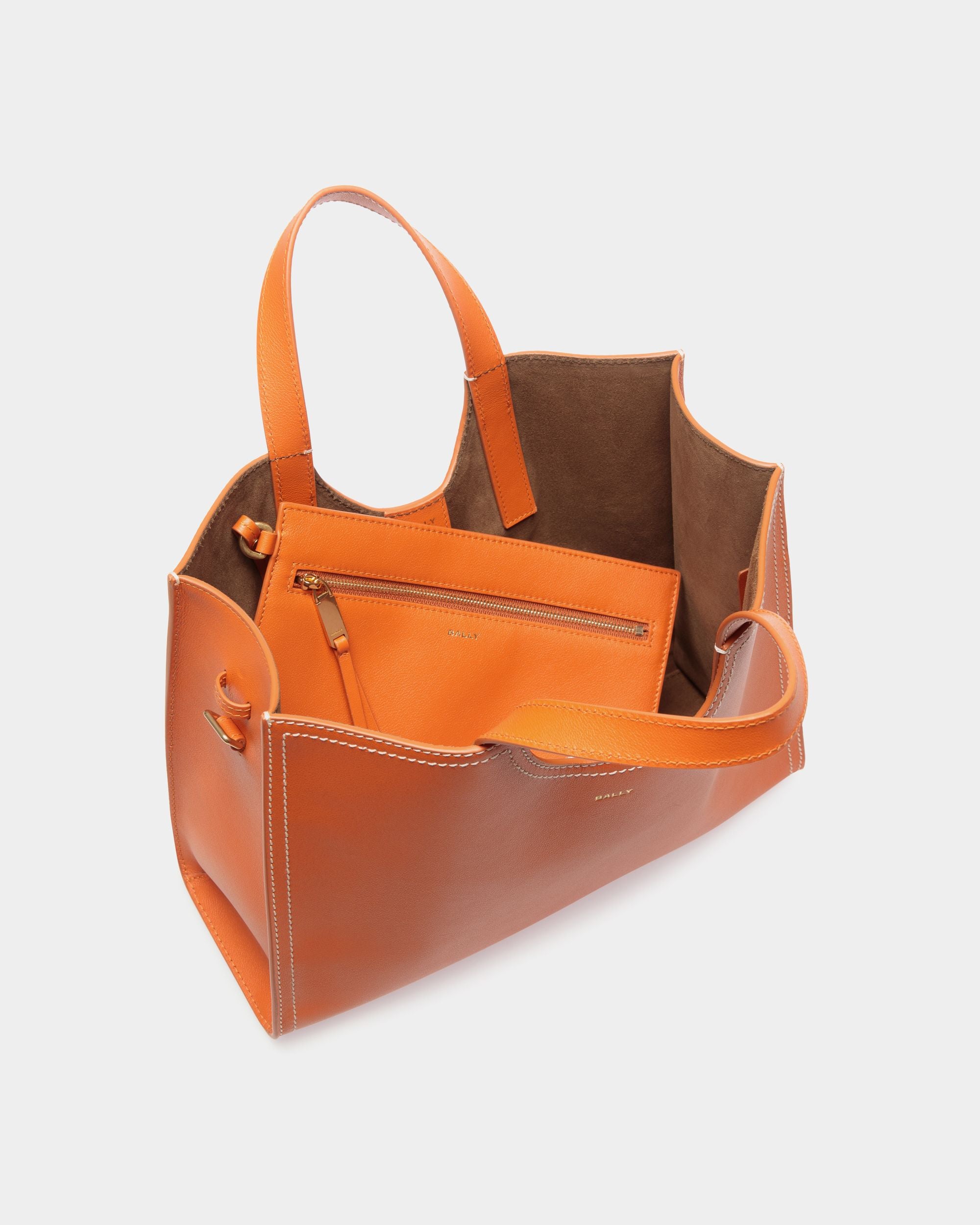 Easy Bally Tragetasche Aus Leder In Koi Orange - Women's - Bally - 04
