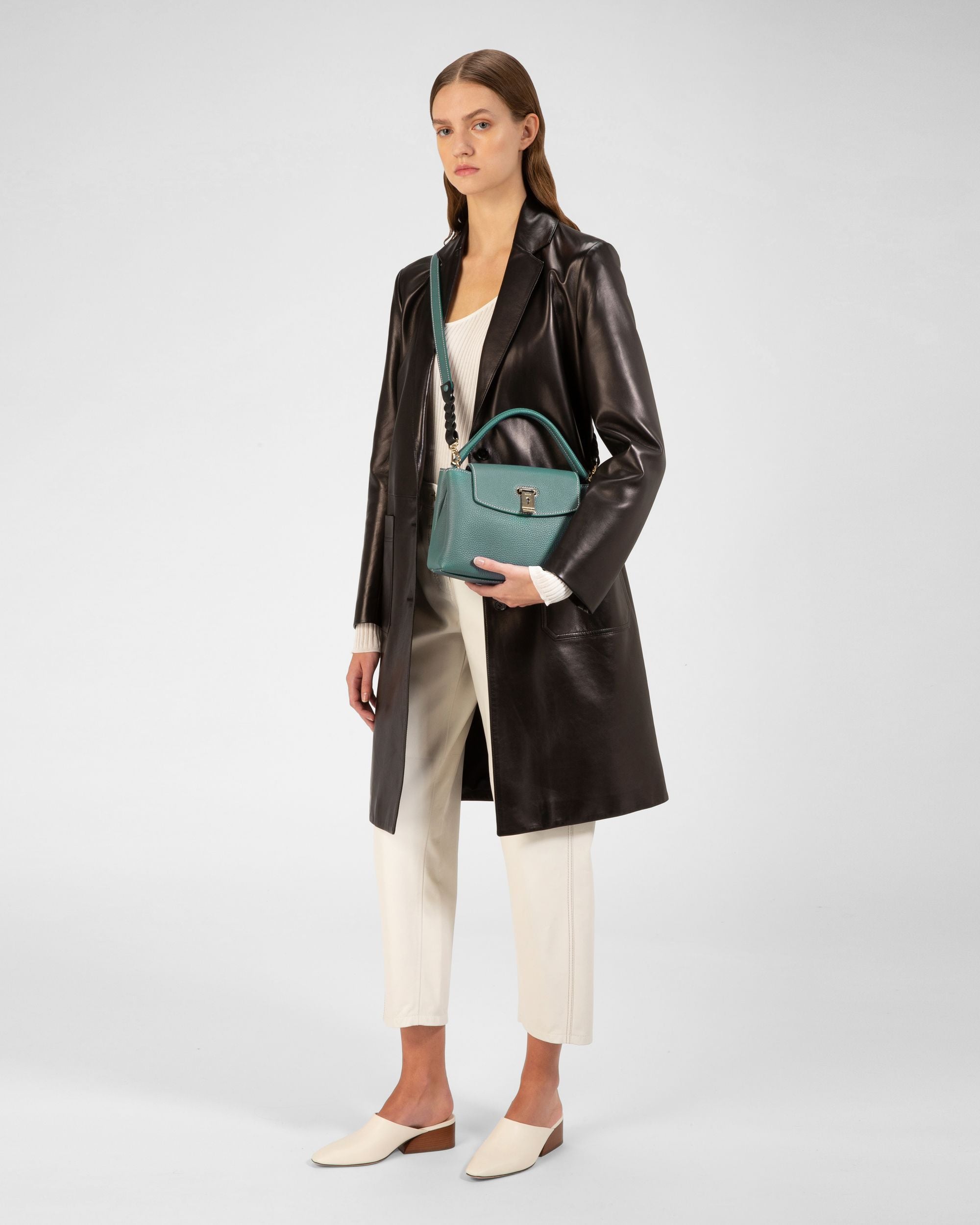 Layka Small Sac À Main En Cuir Vert Foncé - Femme - Bally - 06