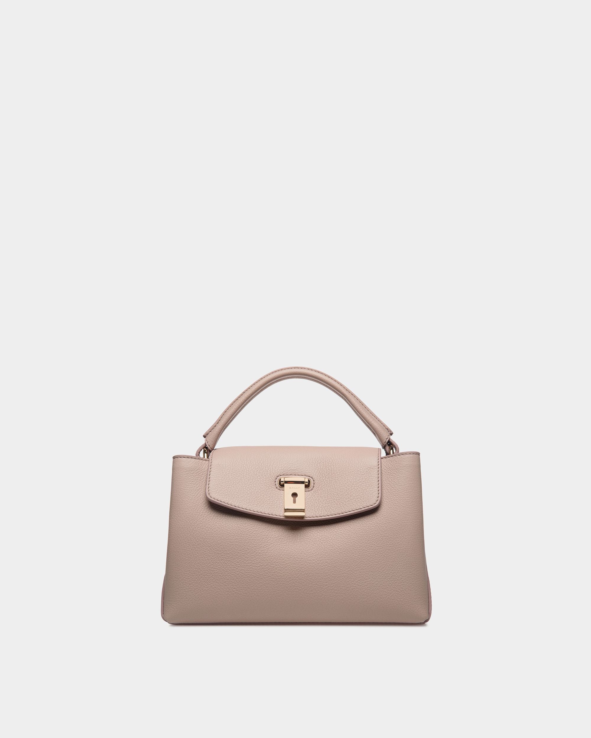 Petit Sac À Anse Supérieure Lock Me En Cuir Grainé Beige Clair - Femme - Bally - 01