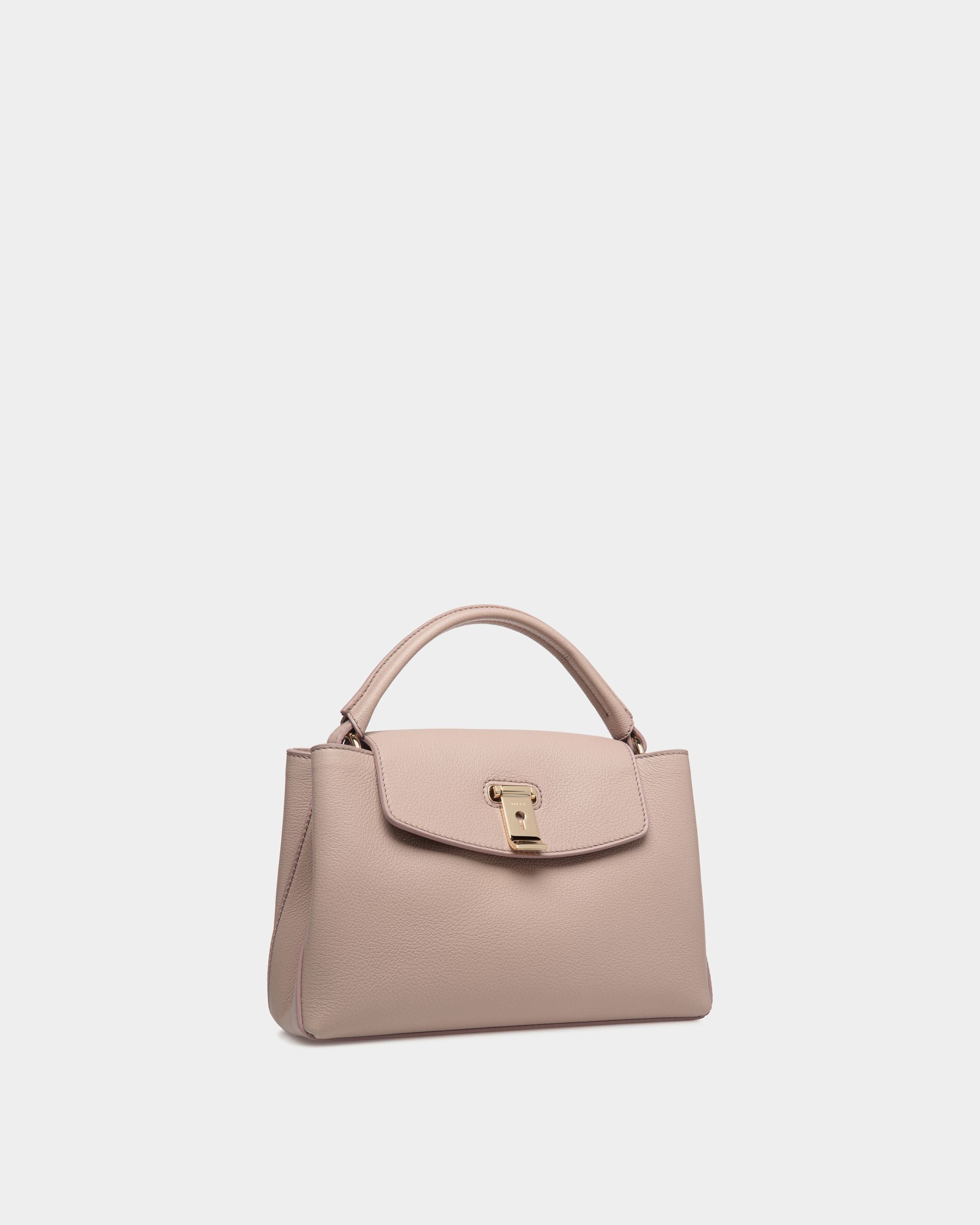 Petit Sac À Anse Supérieure Lock Me En Cuir Grainé Beige Clair - Femme - Bally - 04