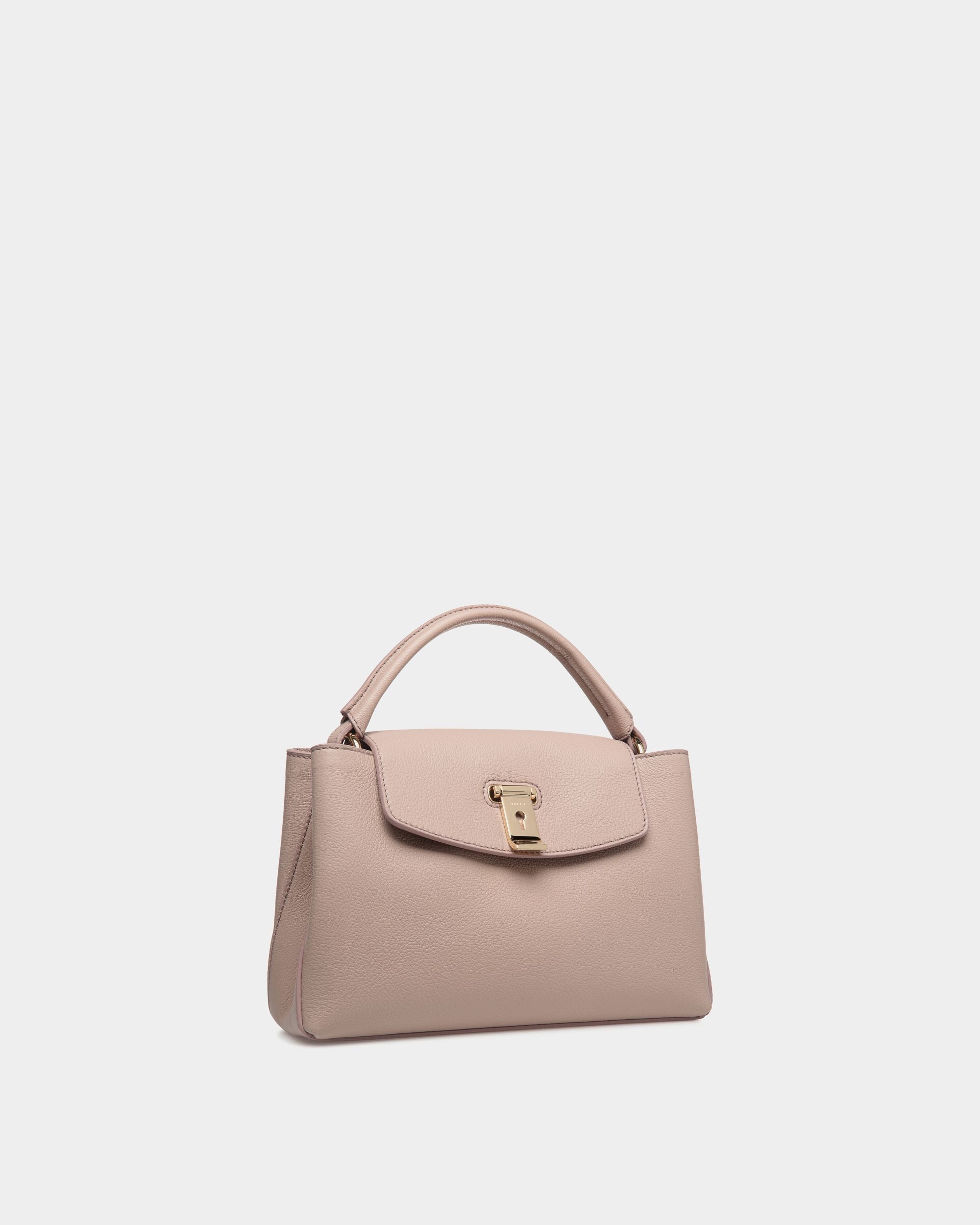 Borsa A Mano Piccola Lock Me In Pelle Zigrinata Beige Chiaro - Donna - Bally - 04