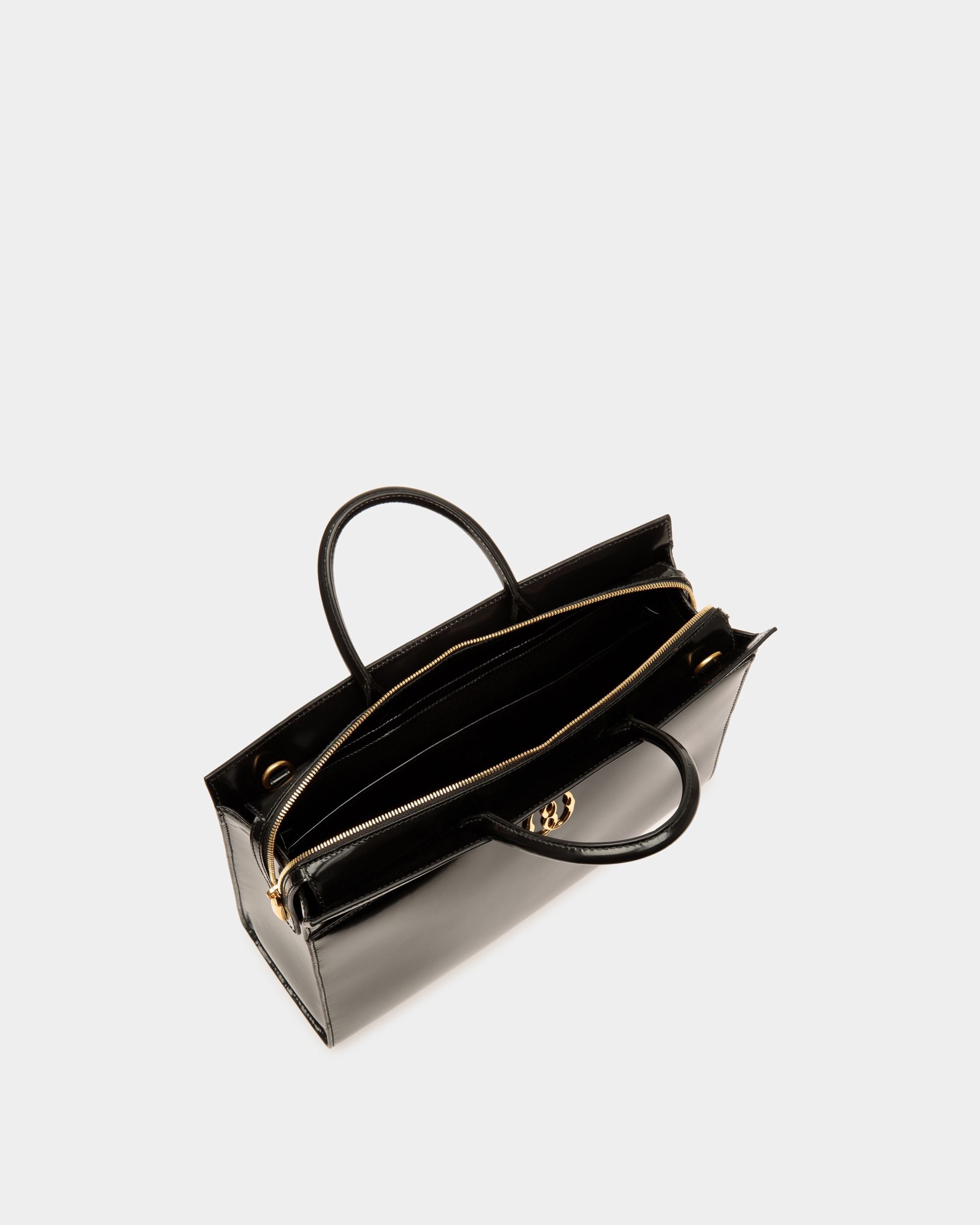 Emblem Tote Bag In Black Brushed Leather - Women's - Bally - 05