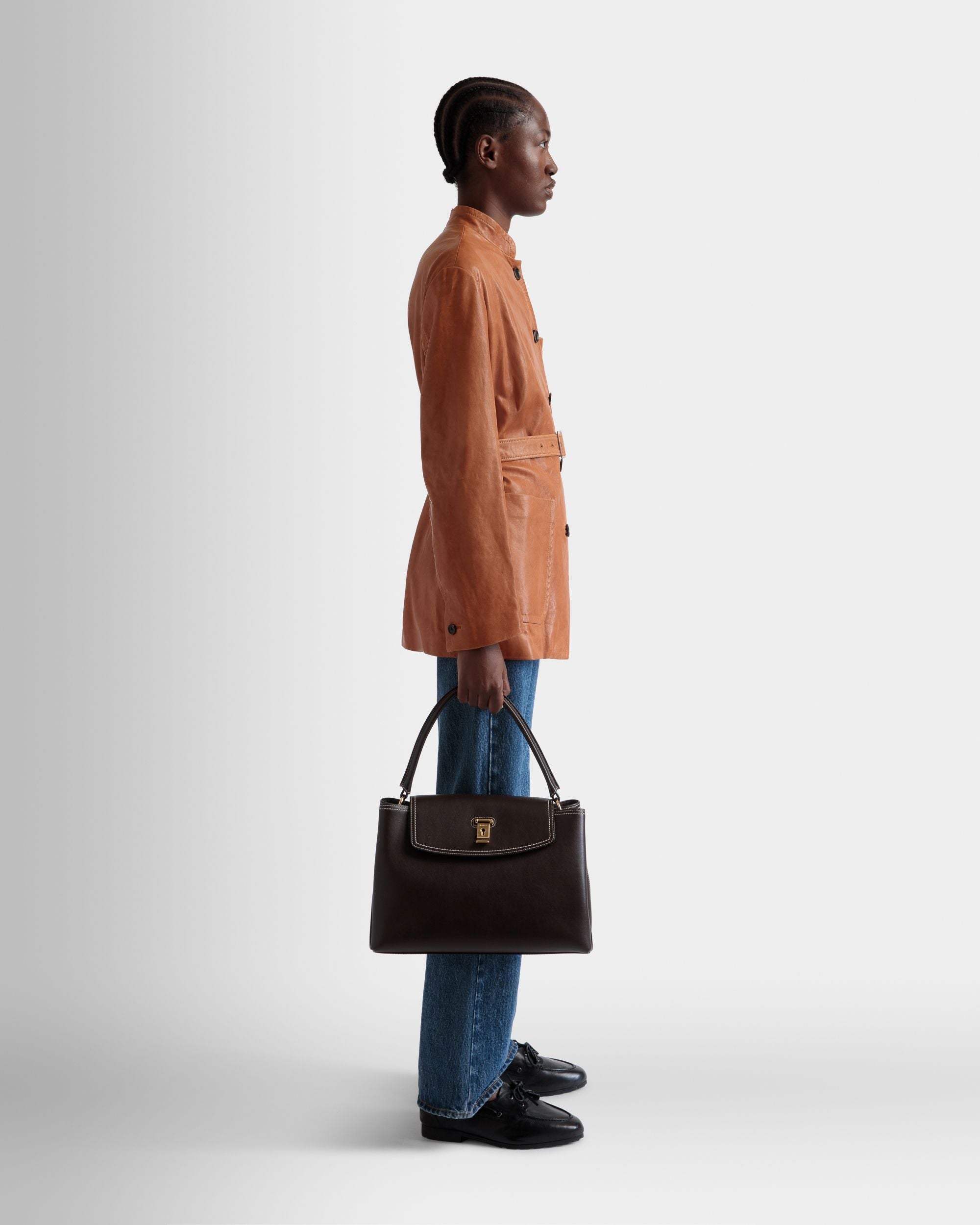 Lock Me Henkeltasche Aus Leder In Ebenholzschwarz - Women's - Bally - 02