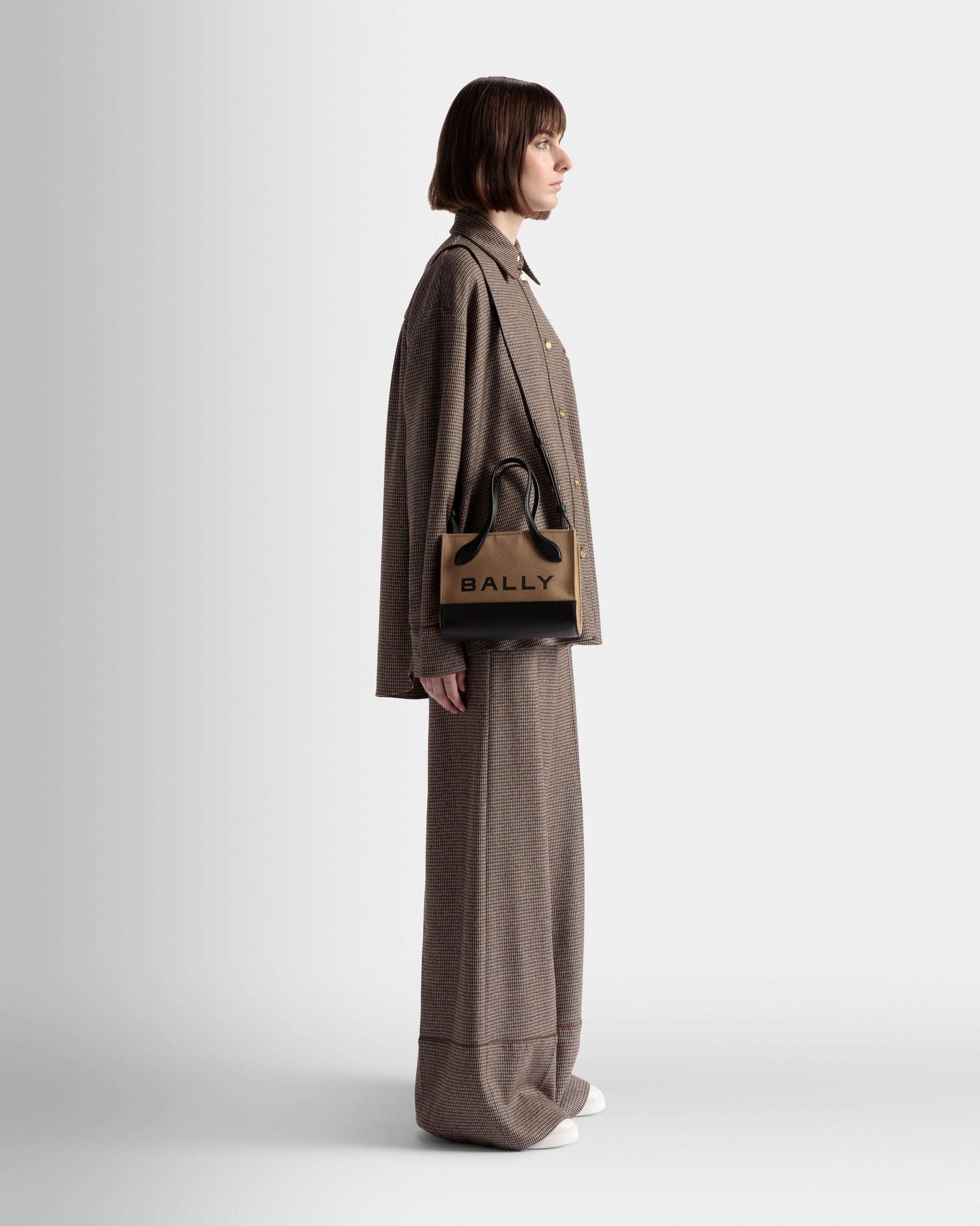 Bar Minibag In Sand And Black Fabric - Women's - Bally - 02