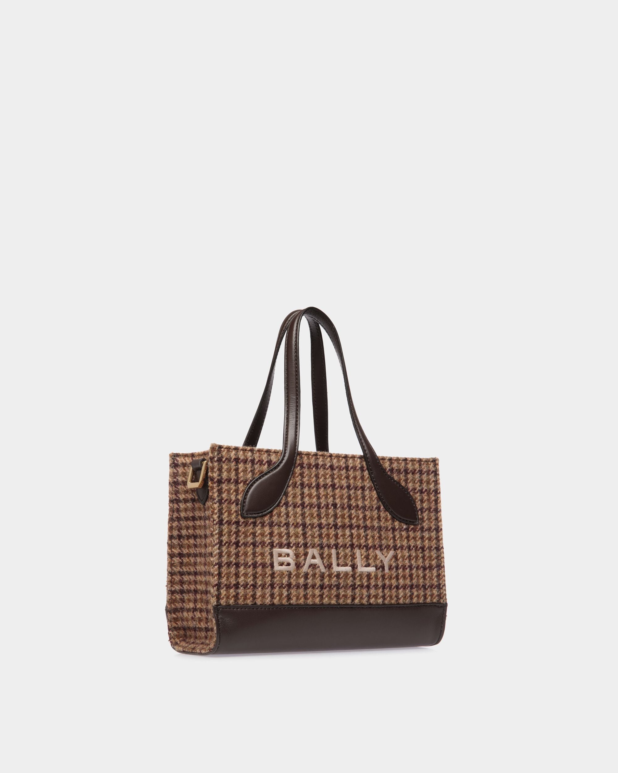 Bar Mini-Tragetasche Aus Wolle Und Leder Mit Karomuster In Brauntönen - Damen - Bally - 03