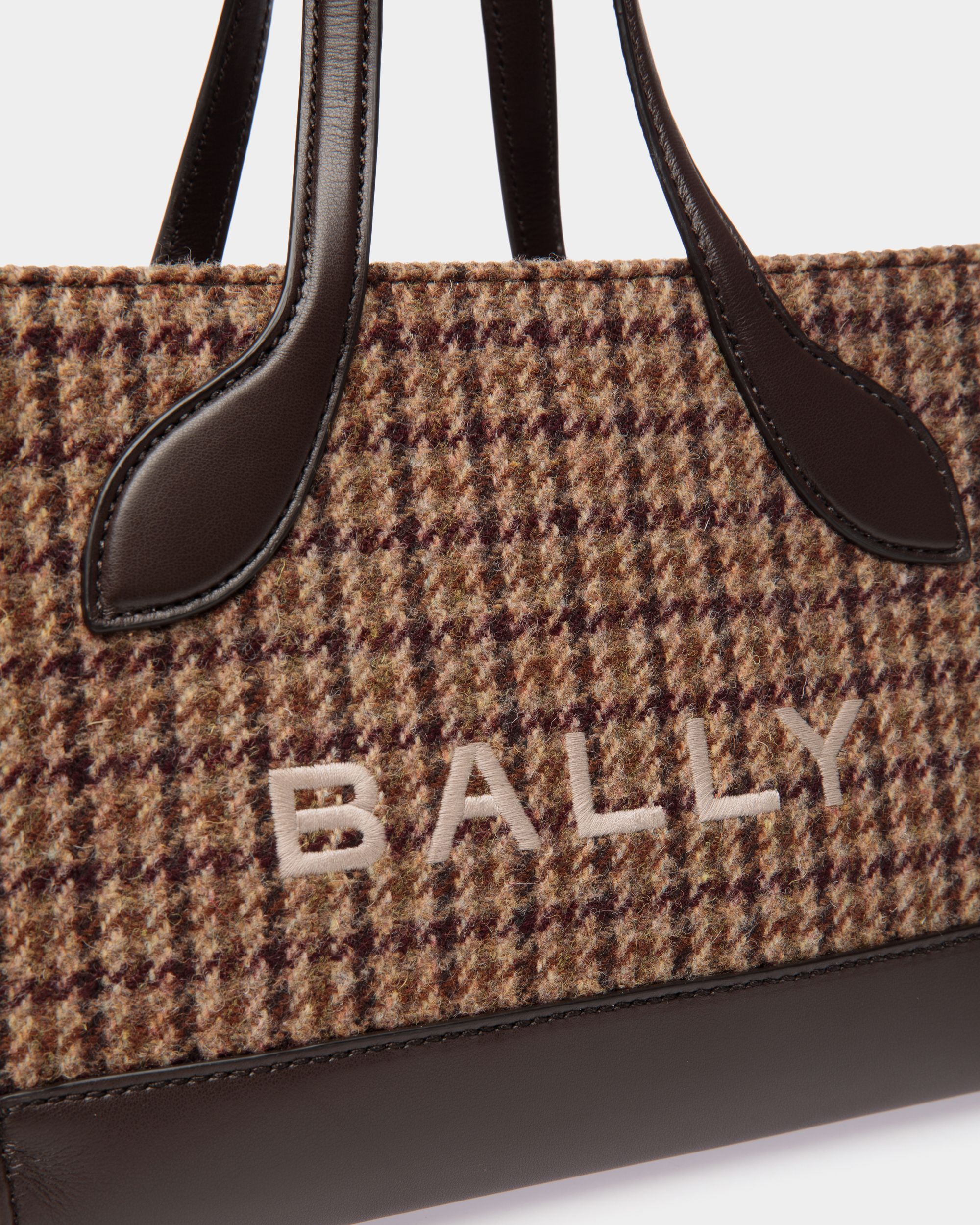 Bar Mini-Tragetasche Aus Wolle Und Leder Mit Karomuster In Brauntönen - Damen - Bally - 04