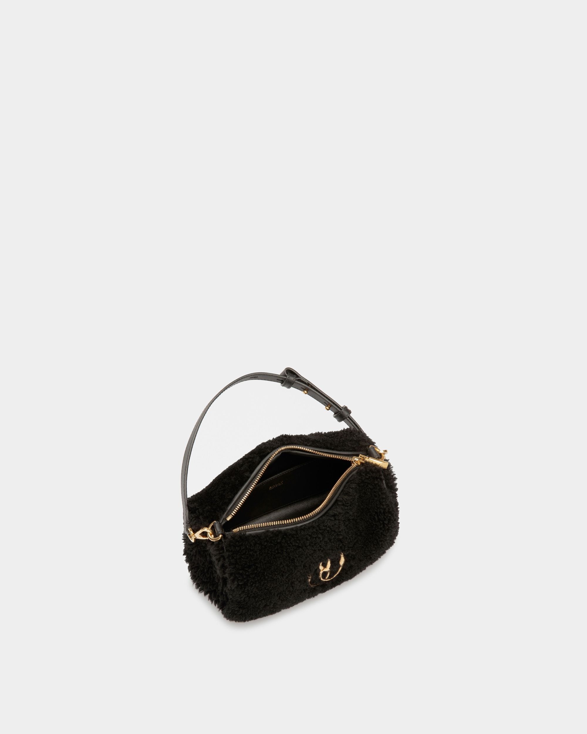Women's Emblem Minibag In Black Wool | Bally | Still Life Open / Inside