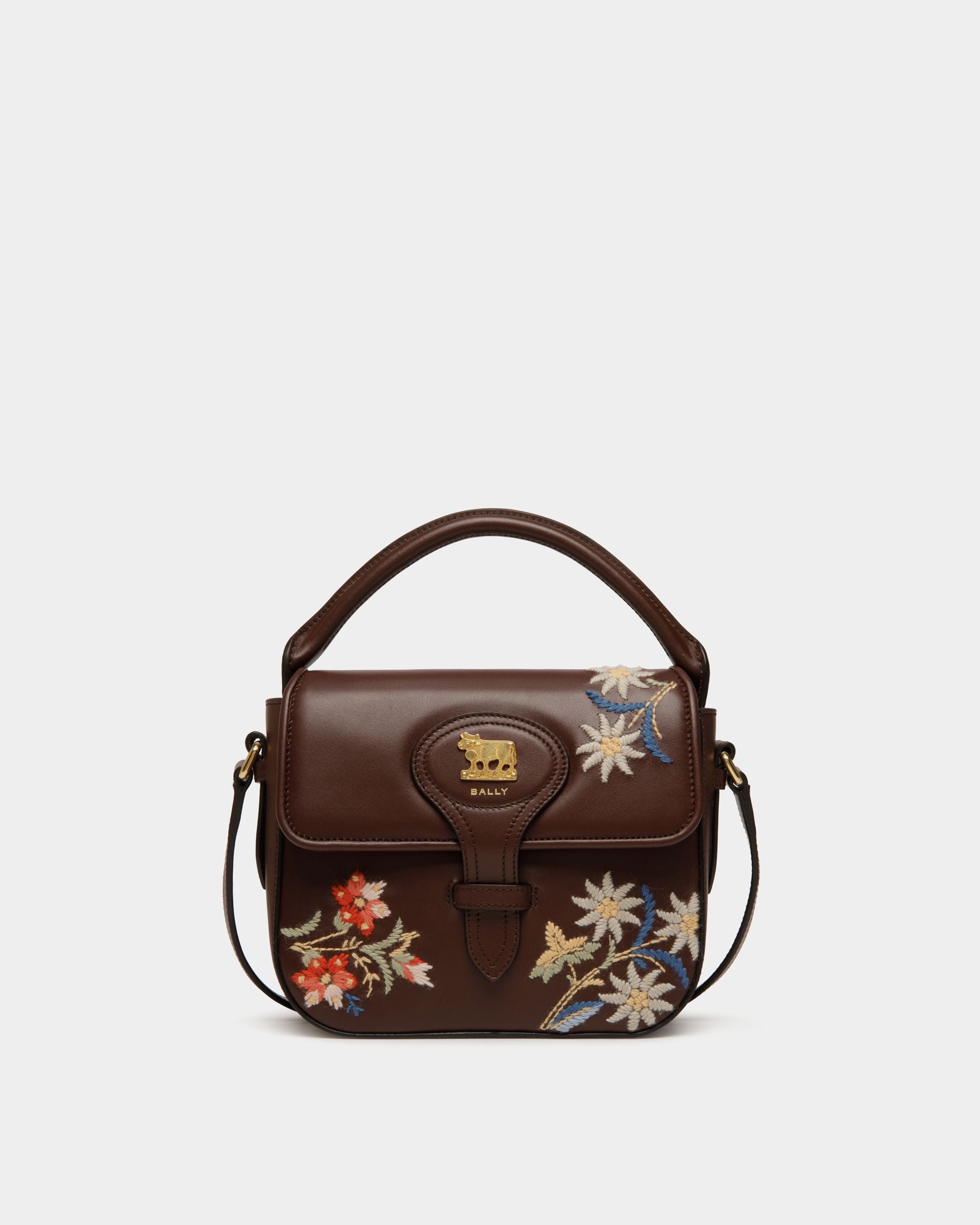 Winter Capsule Minibag in Chestnut Brown Leather With Alpine Flowers - Women's - Bally - 01