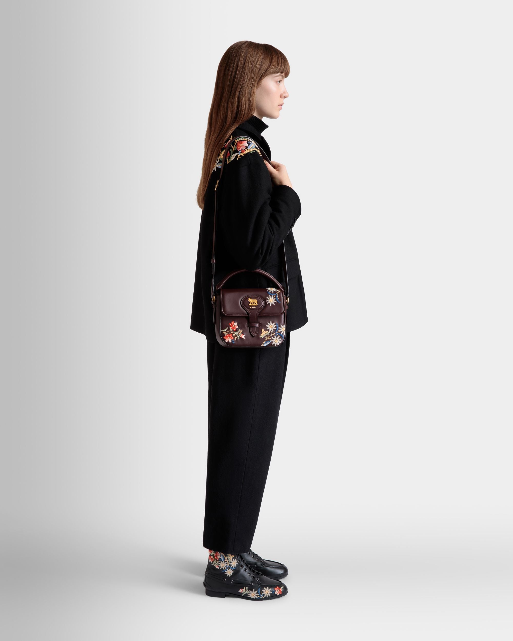 Winter Capsule Minibag in Chestnut Brown Leather With Alpine Flowers - Women's - Bally - 02