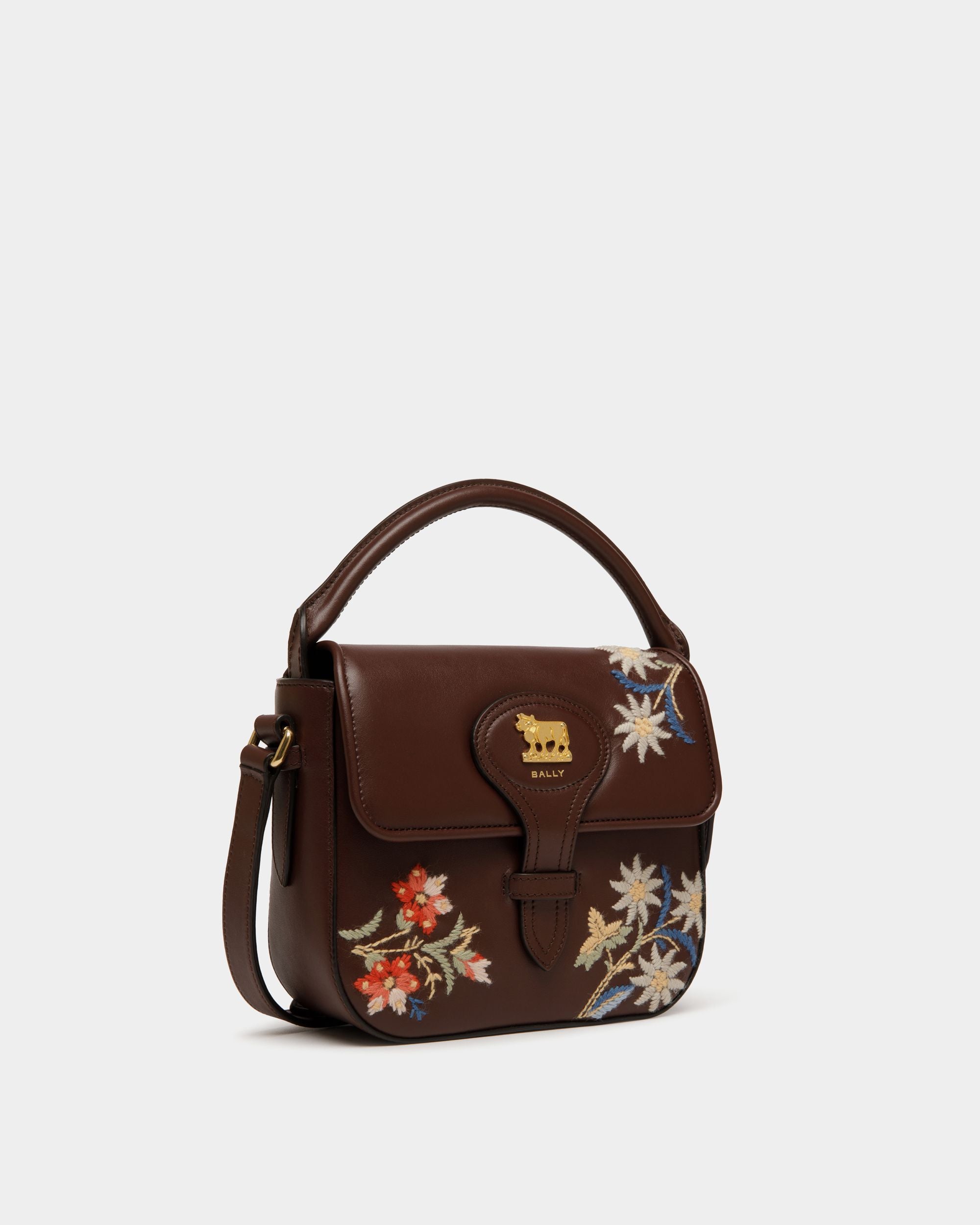 Winter Capsule Minibag in Chestnut Brown Leather With Alpine Flowers - Women's - Bally - 04