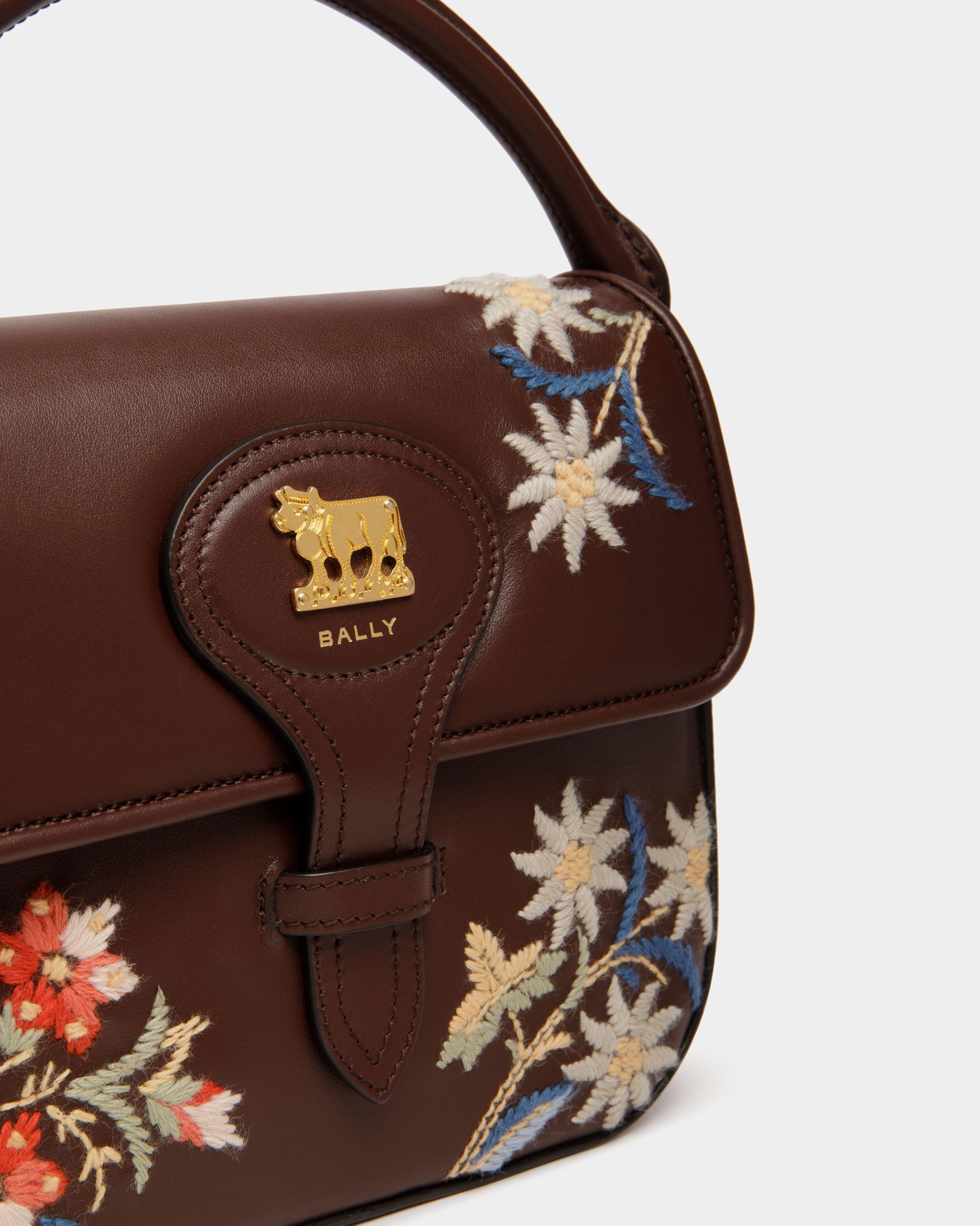 Winter Capsule Minibag in Chestnut Brown Leather With Alpine Flowers - Women's - Bally - 05