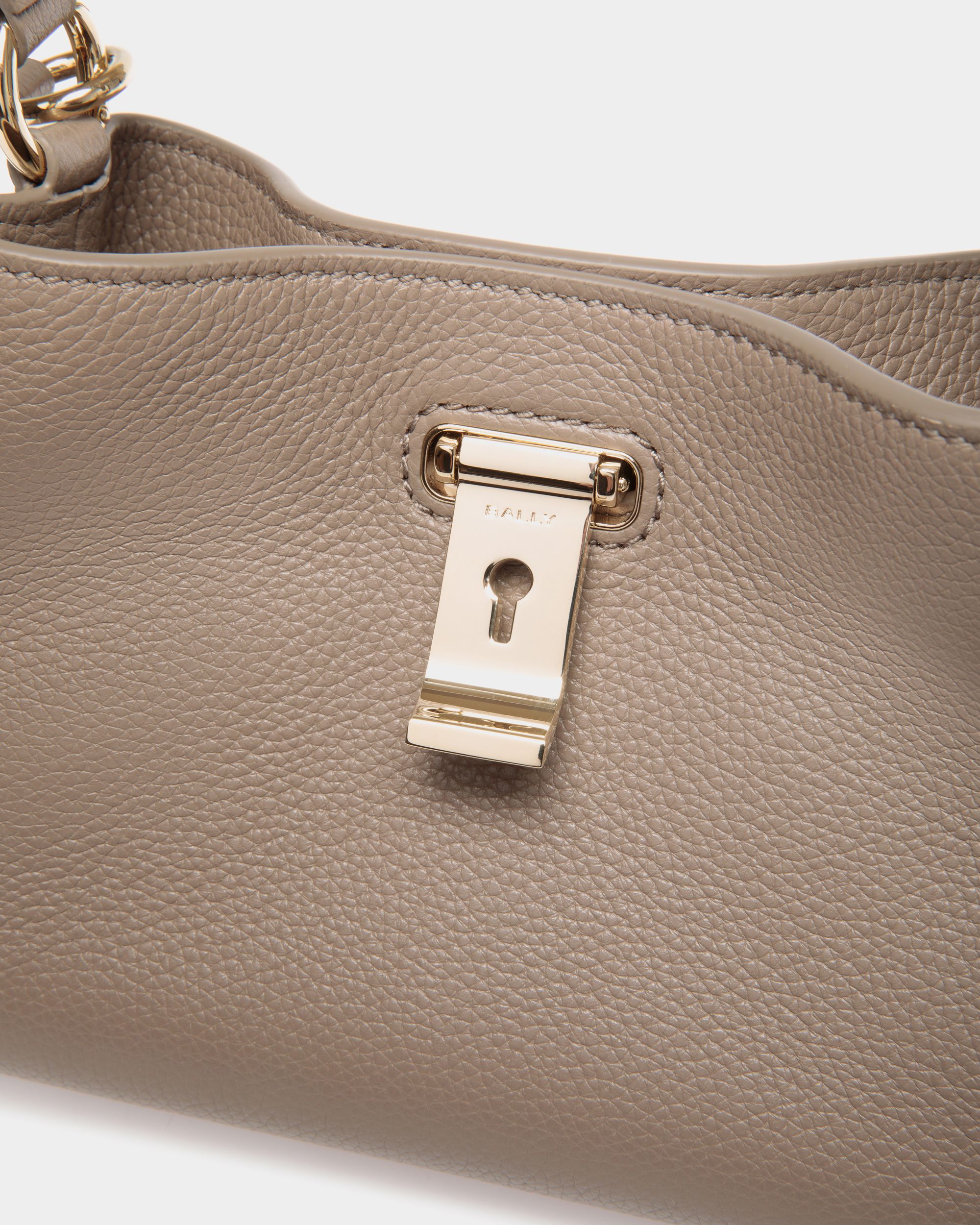 Lock Me Minibag in Taupe Grained Leather - Women's - Bally - 05