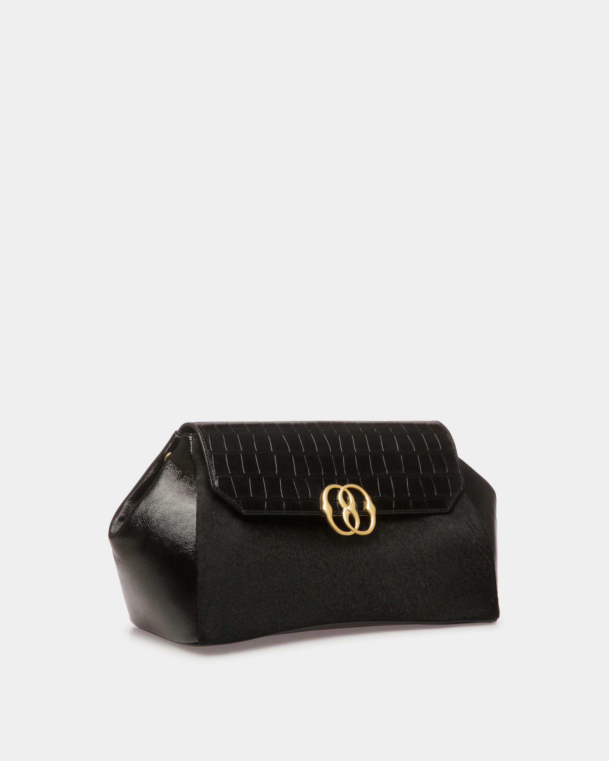Emblem Schultertasche Aus Schwarzem Kalbsleder Mit Fell - Damen - Bally - 04