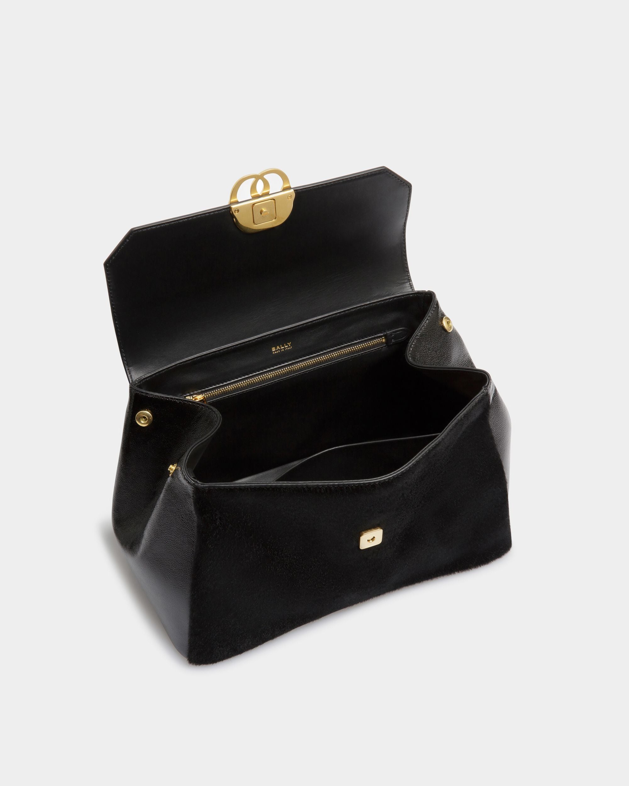 Emblem Schultertasche Aus Schwarzem Kalbsleder Mit Fell - Damen - Bally - 05