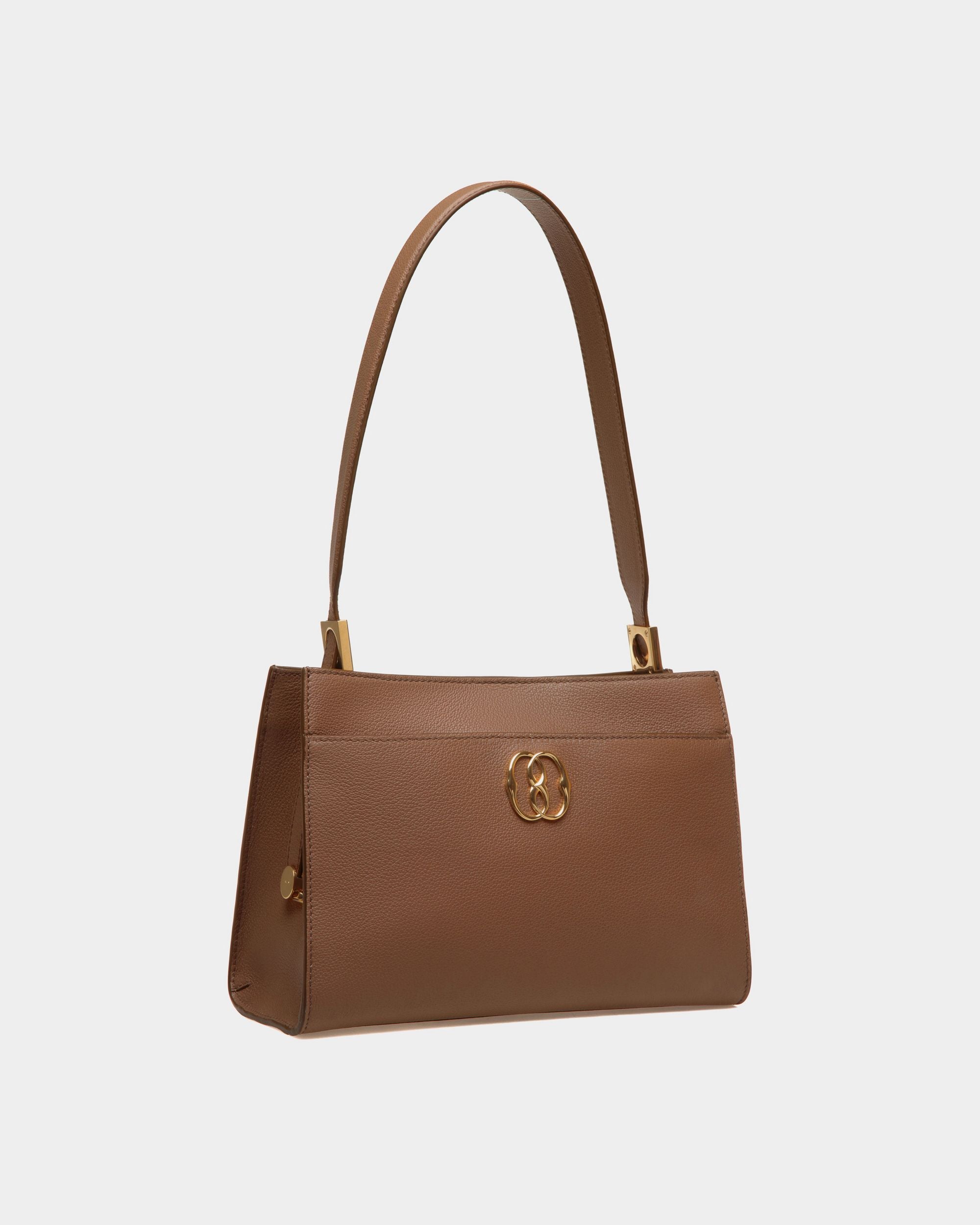 Emblem Schultertasche Aus Genarbtem Leder In Braun - Damen - Bally - 03