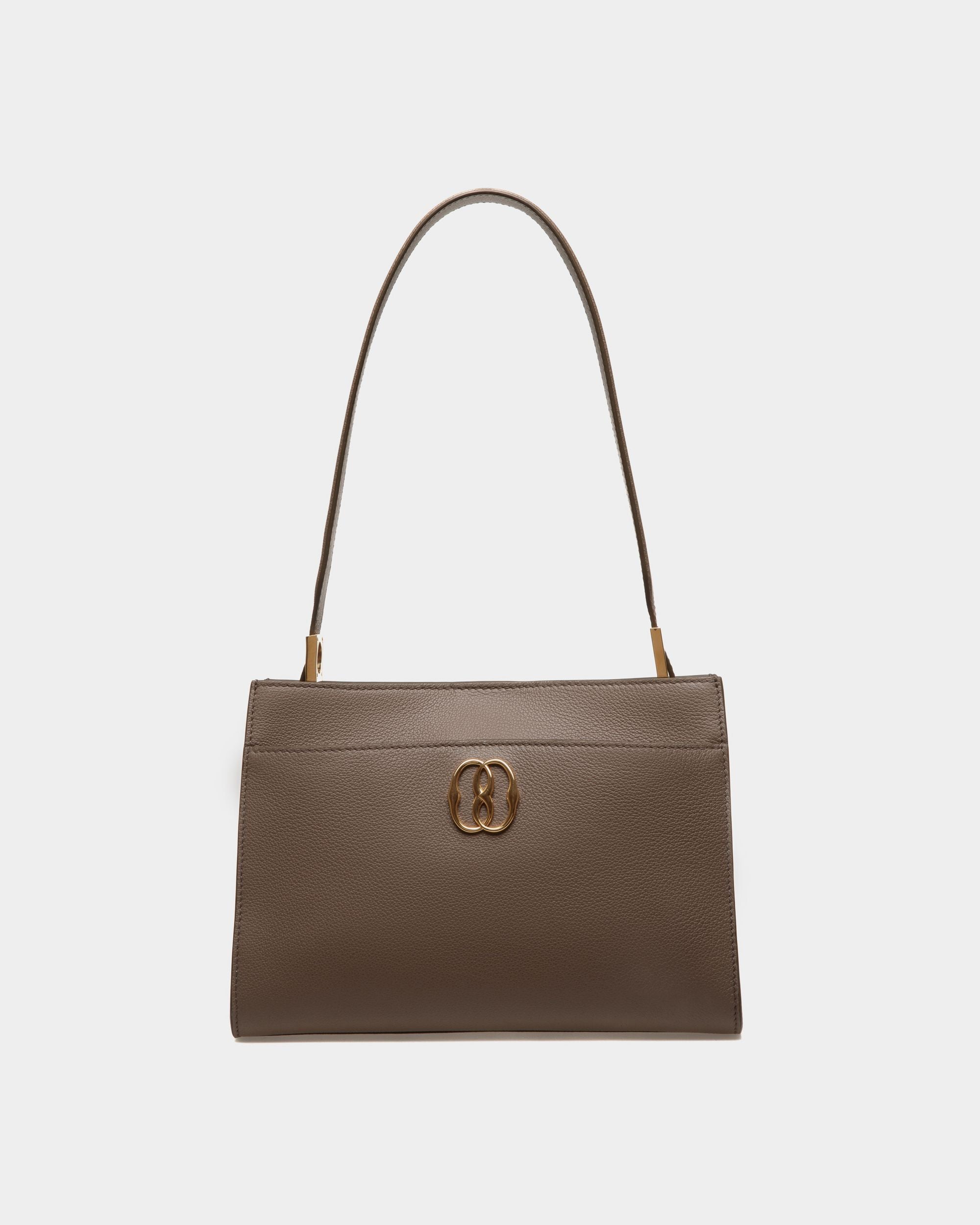 Sac D’épaule Emblem En Cuir Grainé Beige - Femme - Bally - 01