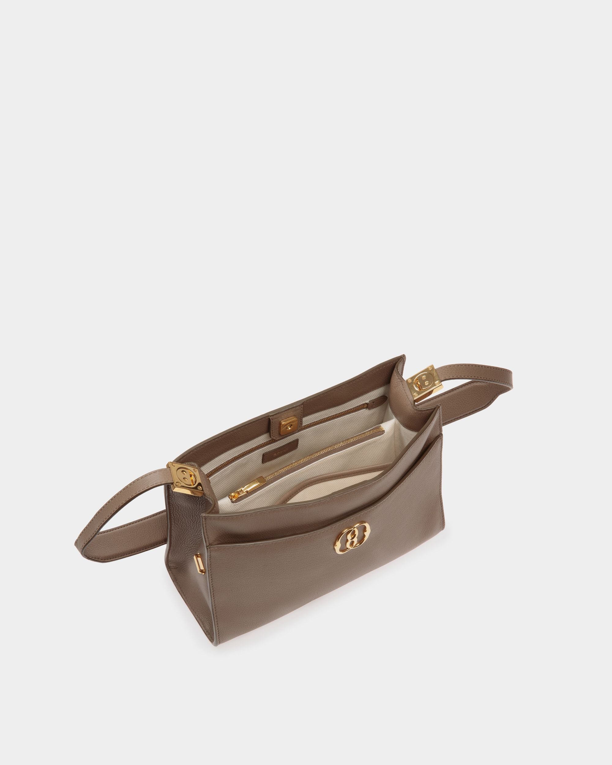 Sac D’épaule Emblem En Cuir Grainé Beige - Femme - Bally - 04