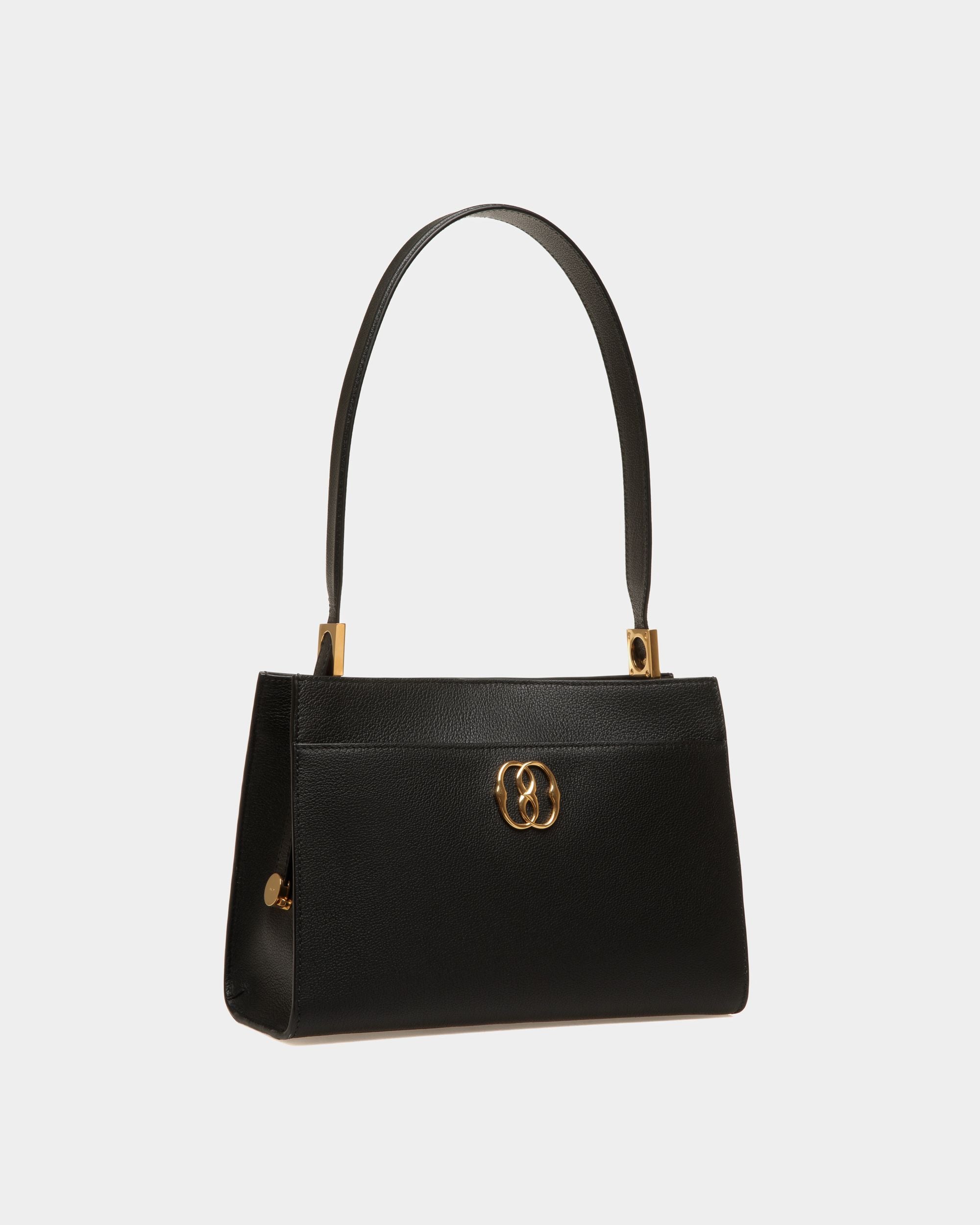 Borsa A Spalla Emblem In Pelle Zigrinata Nera - Donna - Bally - 04