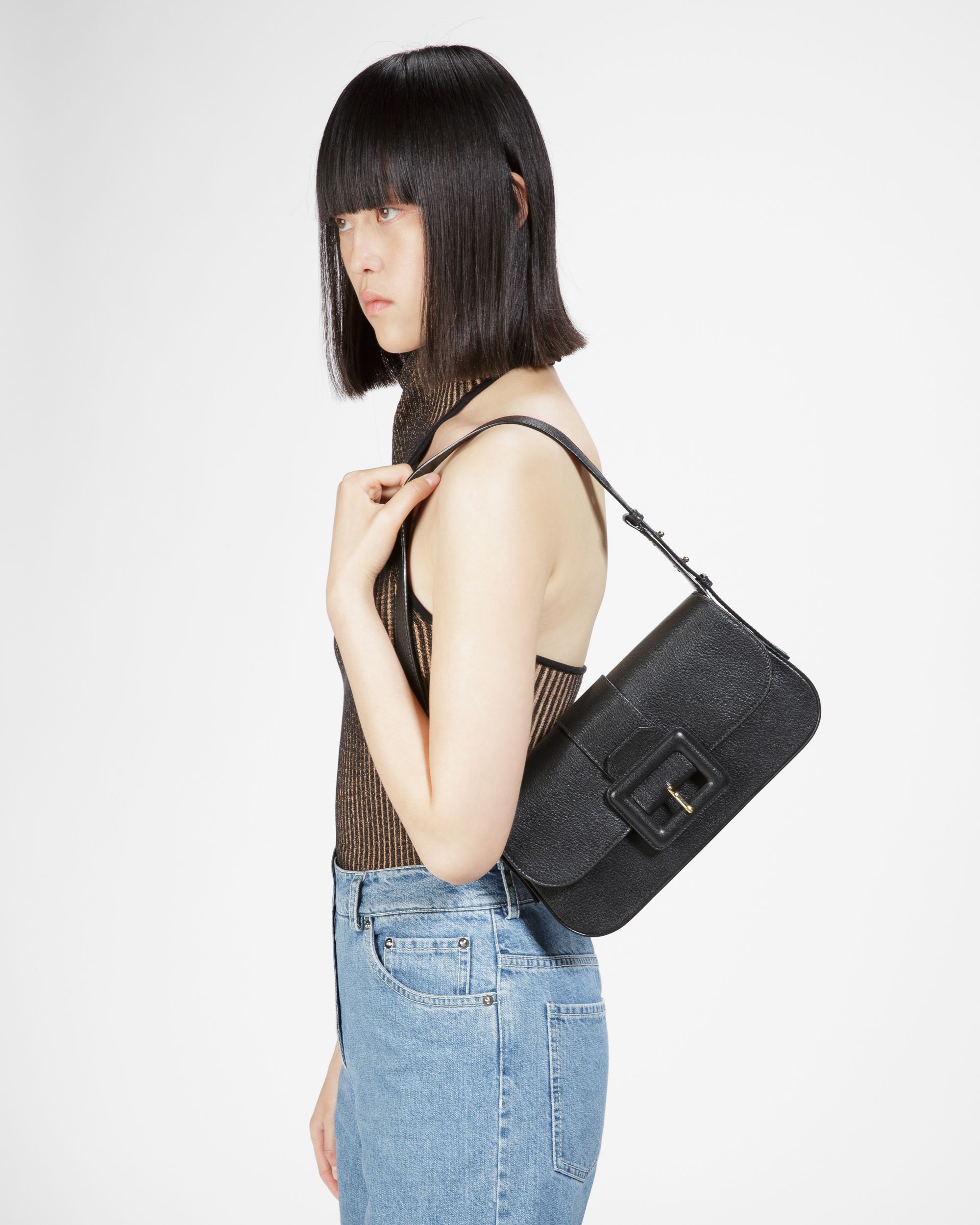 Jadha Sac Porté Épaule En Cuir Noir - Femme - Bally - 02