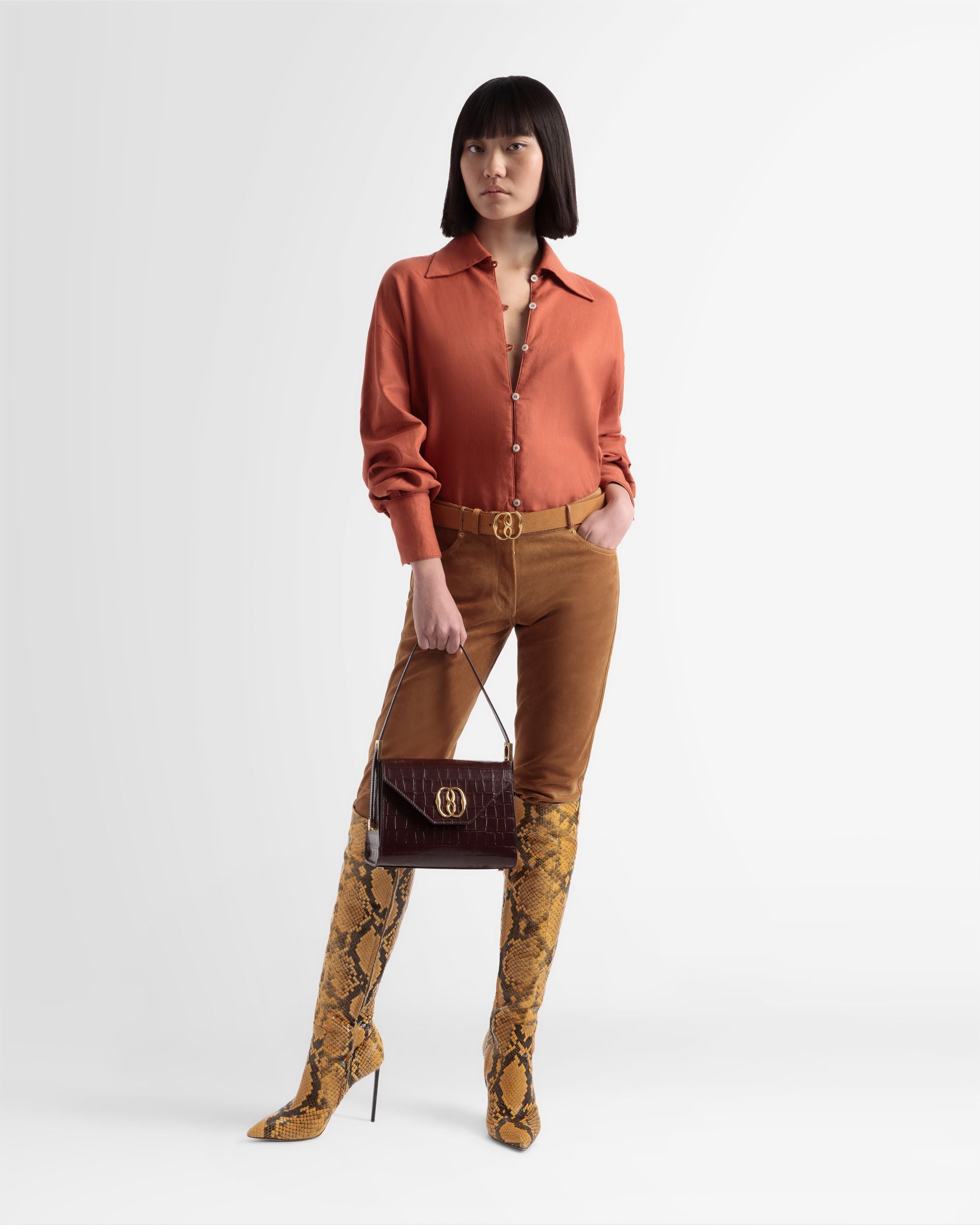 Sac Emblem Anse Supérieure En Cuir Gaufré Crocodile - Femme - Bally - 02