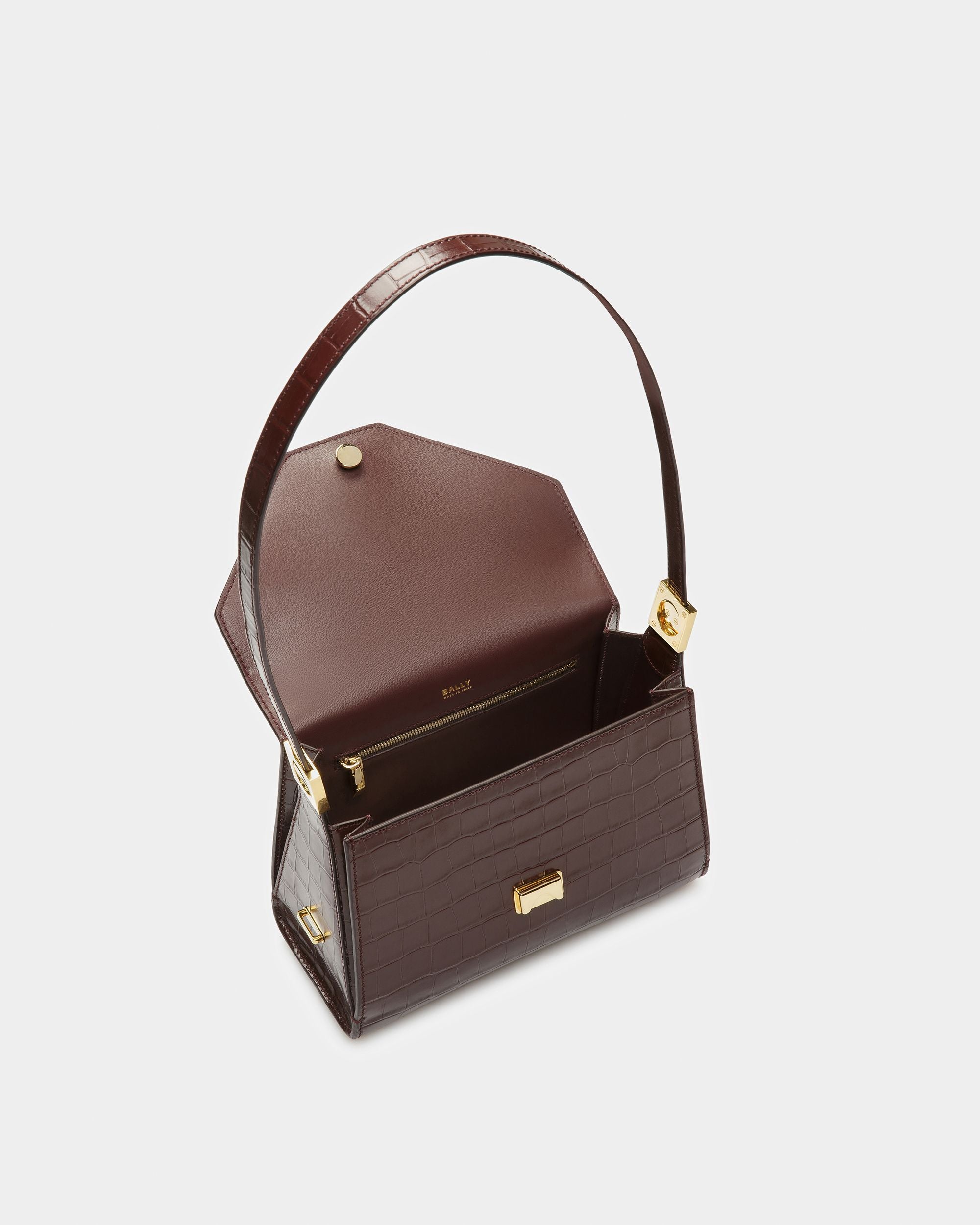 Sac Emblem Anse Supérieure En Cuir Gaufré Crocodile - Femme - Bally - 05
