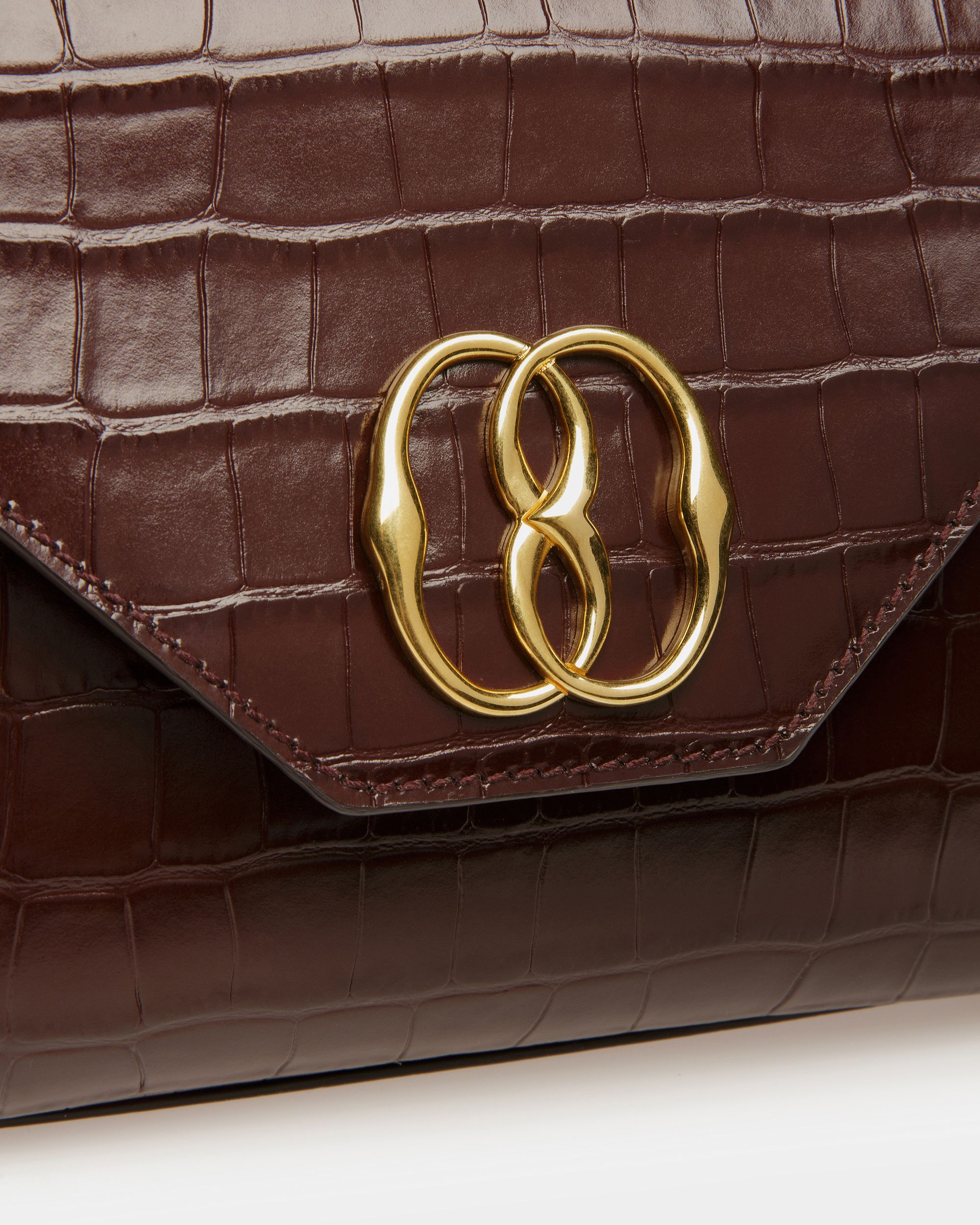 Sac Emblem Anse Supérieure En Cuir Gaufré Crocodile - Femme - Bally - 06