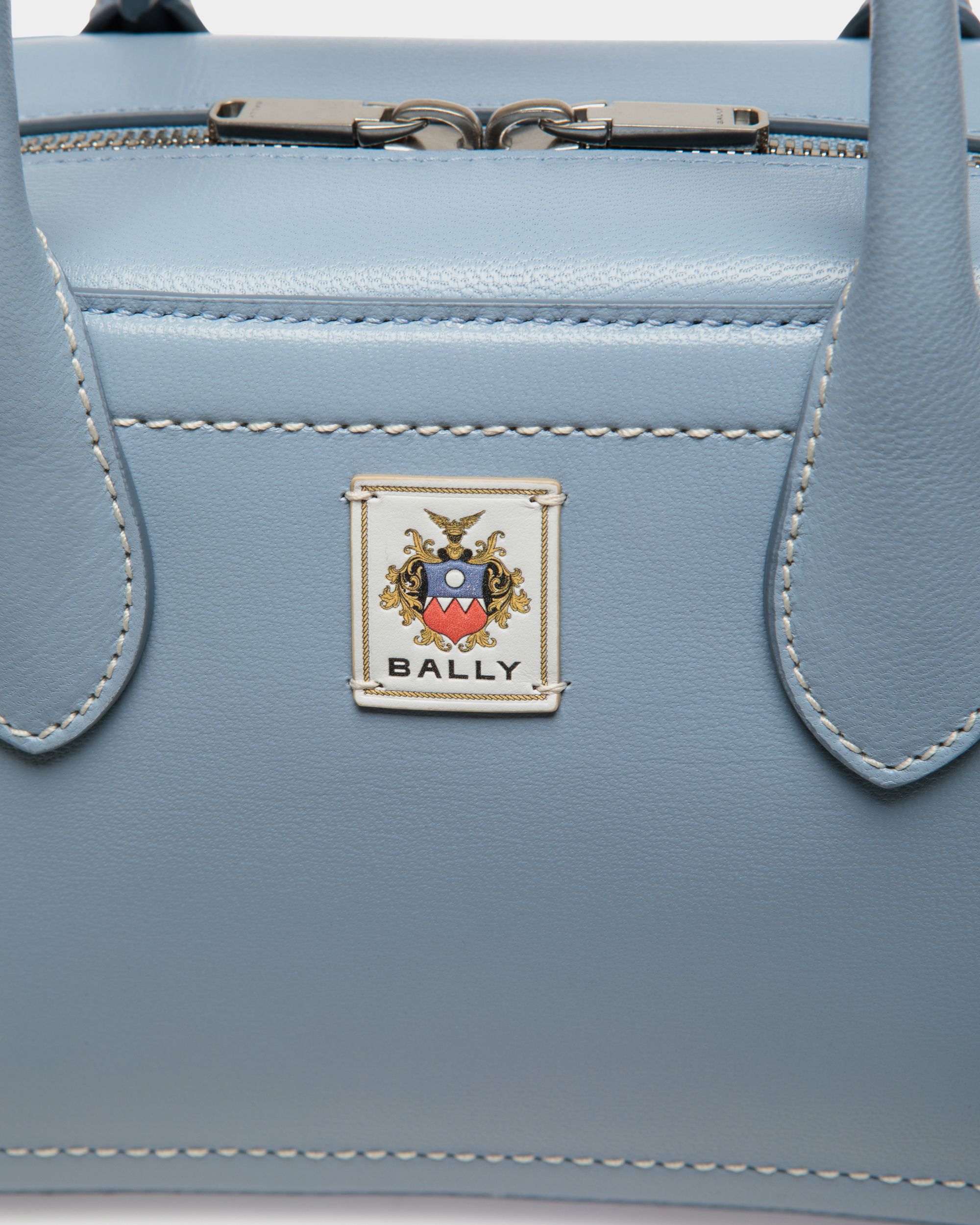 Sac À Anse Supérieure Unda En Cuir Grainé Light Blue - Femme - Bally - 06