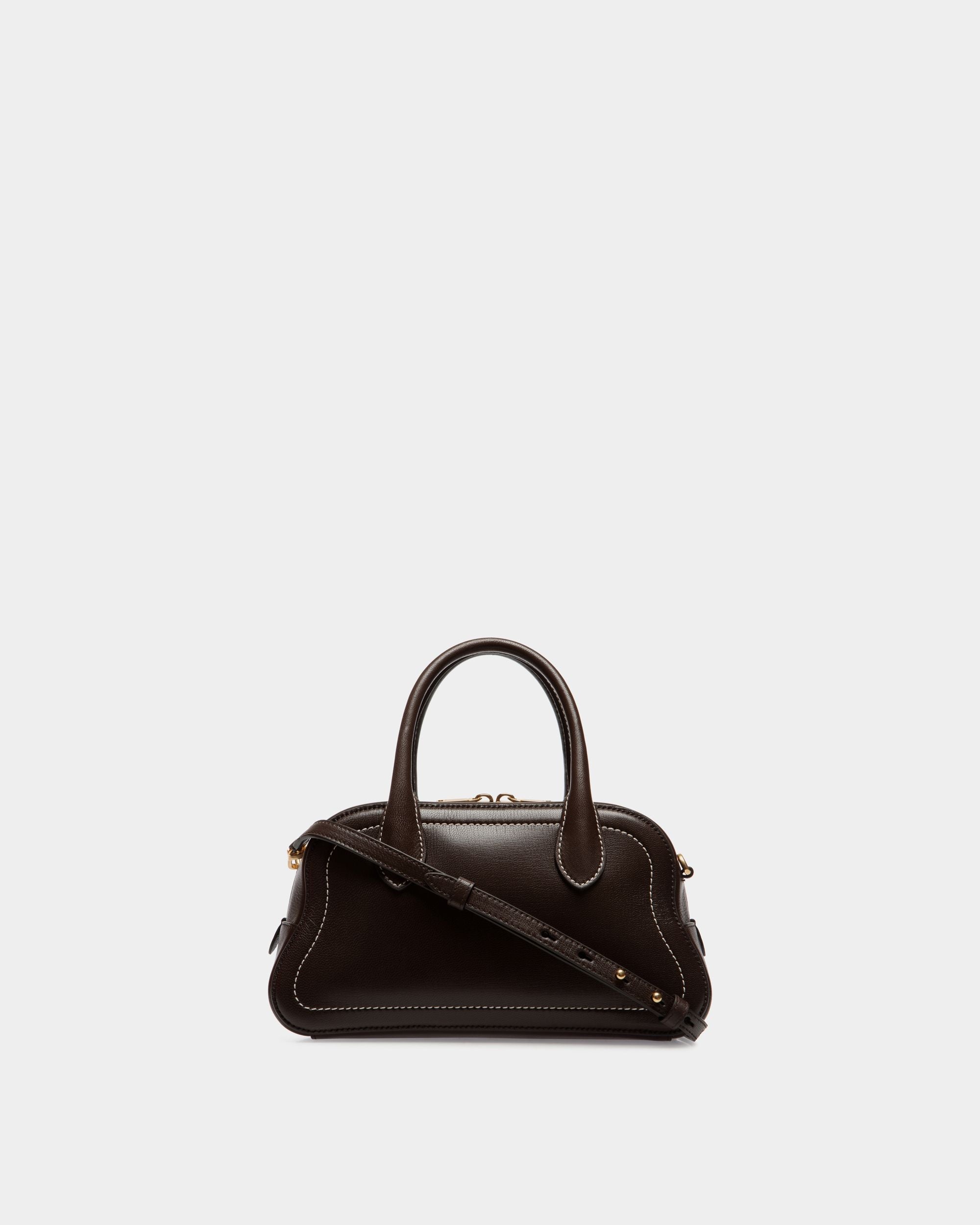 Sac À Anse Supérieure Unda En Cuir Grainé Ebano - Femme - Bally - 03