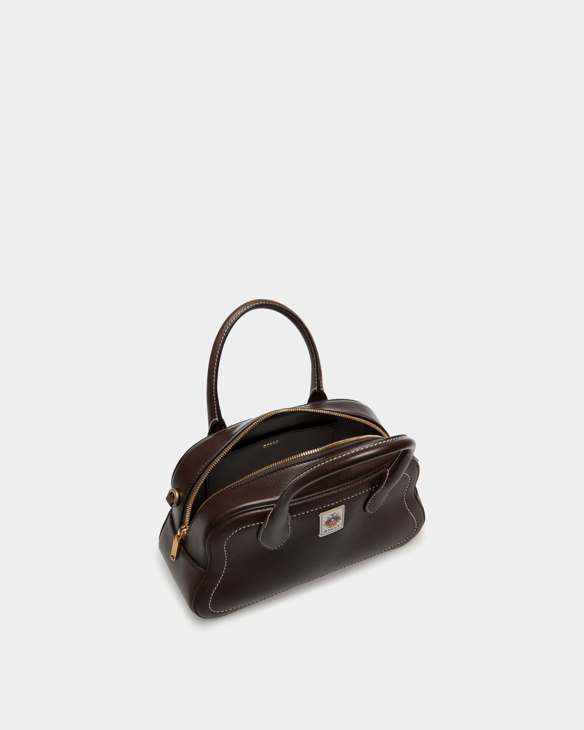 Sac À Anse Supérieure Unda En Cuir Grainé Ebano - Femme - Bally - 05