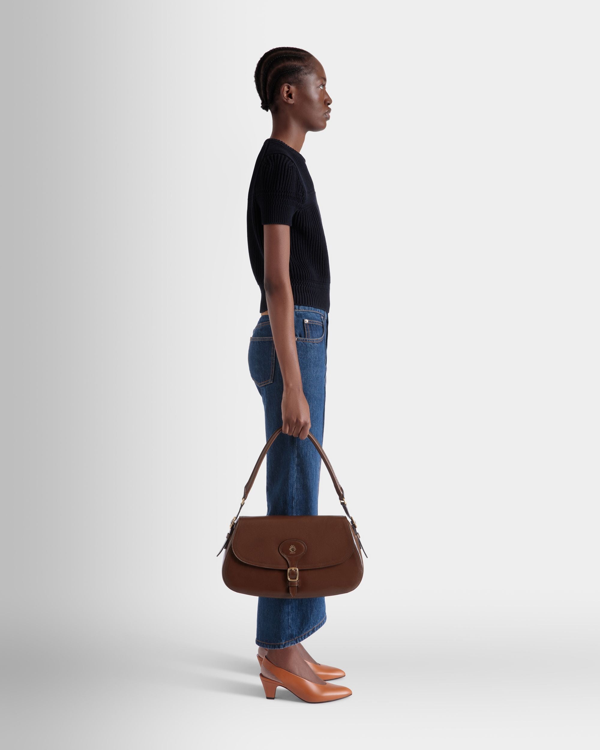 Beckett Shoulder Bag in Marron Glacé Leather - Women's - Bally - 02