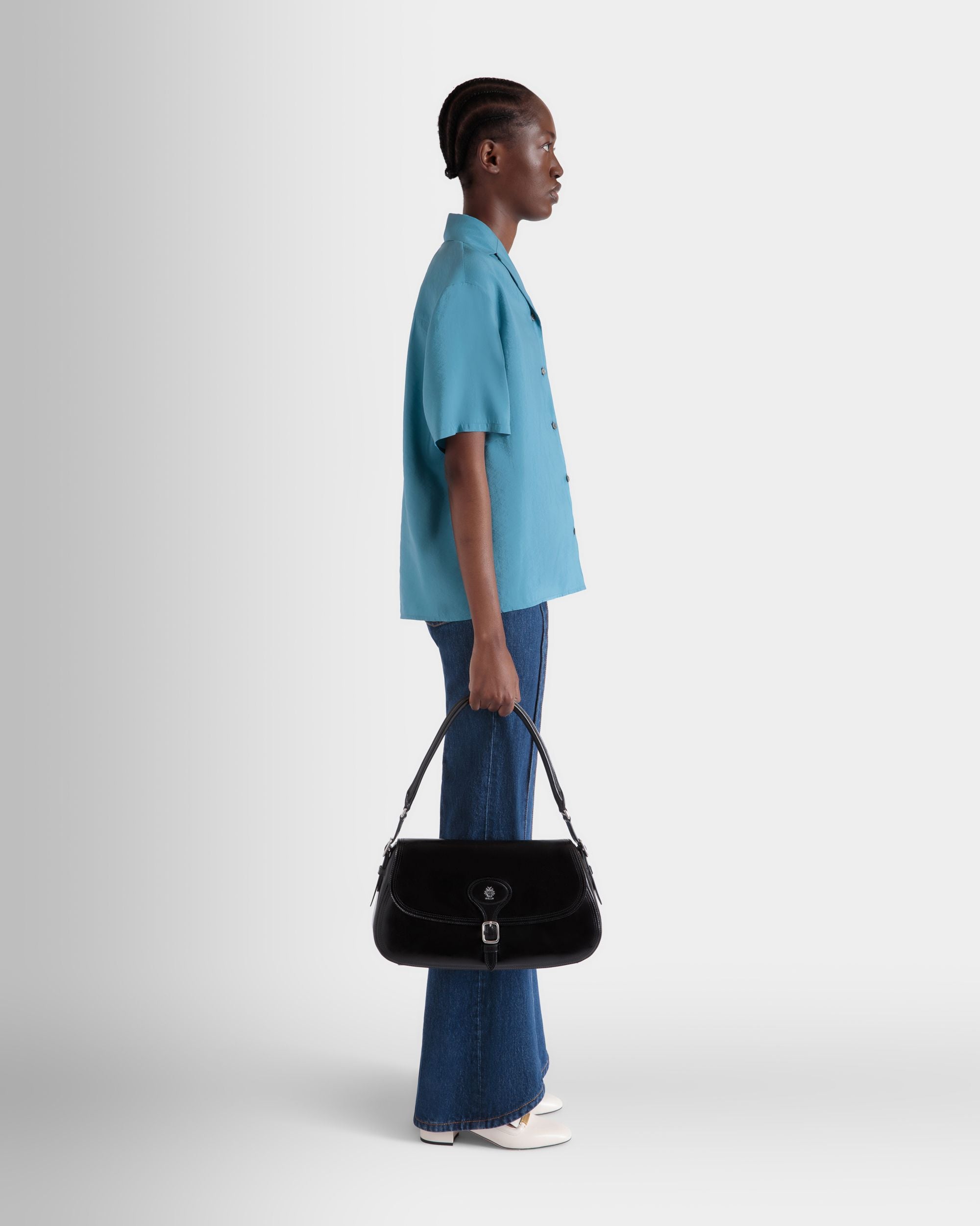 Beckett Shoulder Bag in Black Leather - Women's - Bally - 02