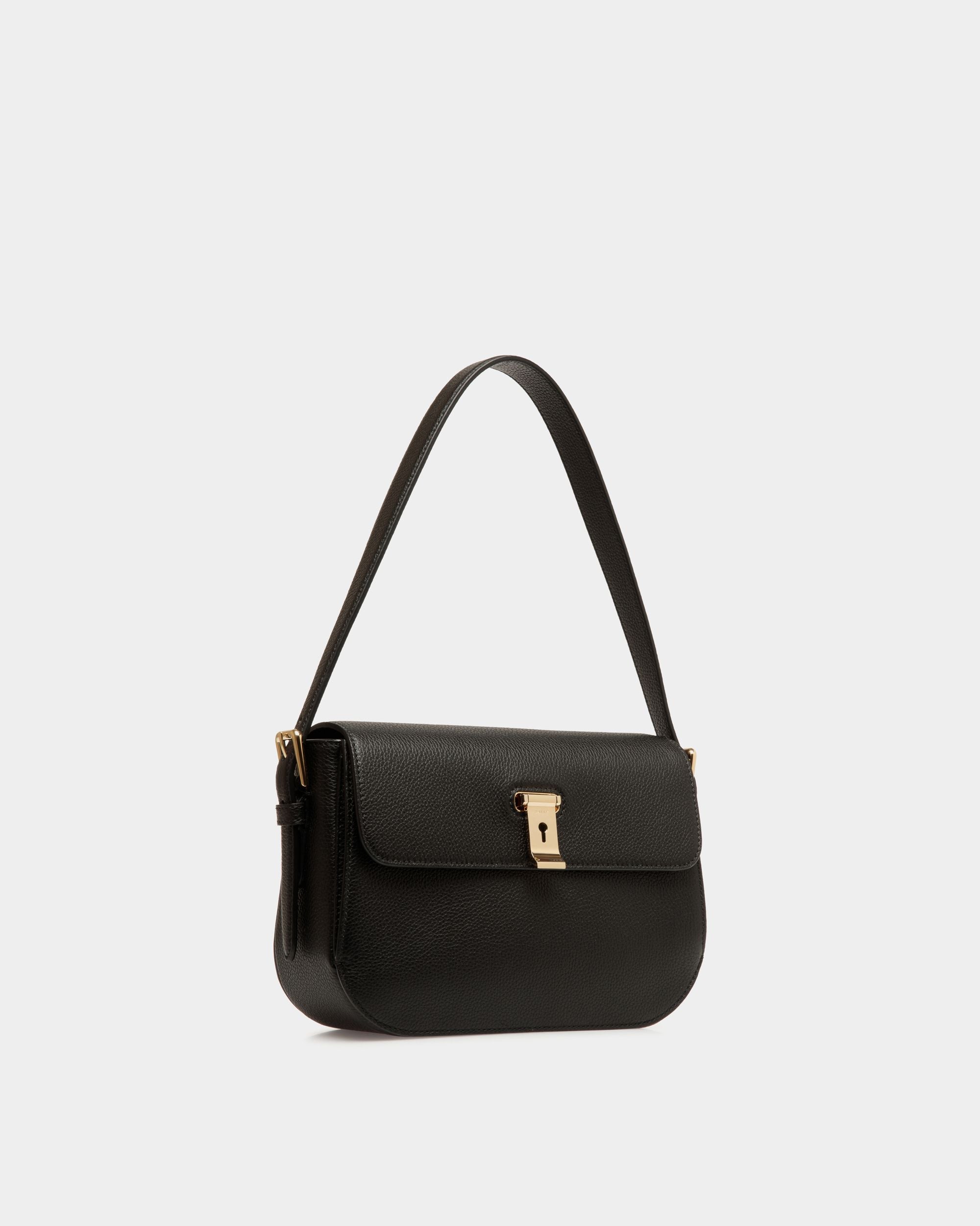 Sac D’épaule Lock Me En Cuir Grainé Noir - Femme - Bally - 04