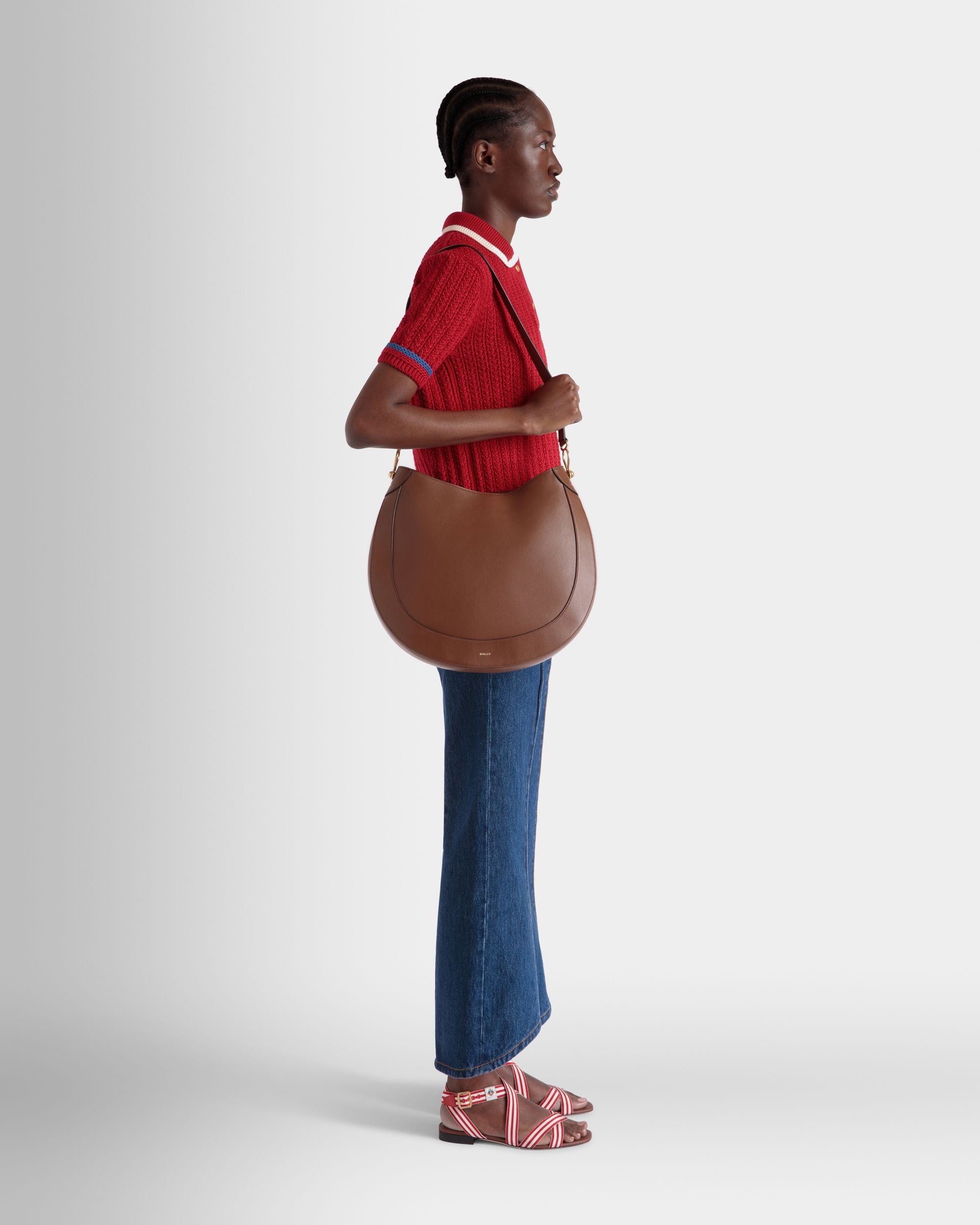 Borsa Hobo Lune In Pelle Marrone - Donna - Bally - 02