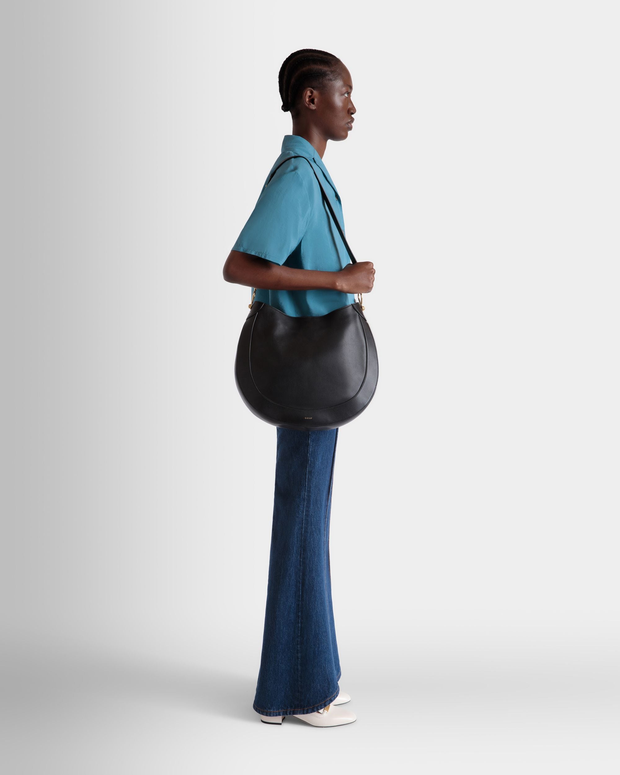 Lune Hobo Bag in Black Leather - Women's - Bally - 02