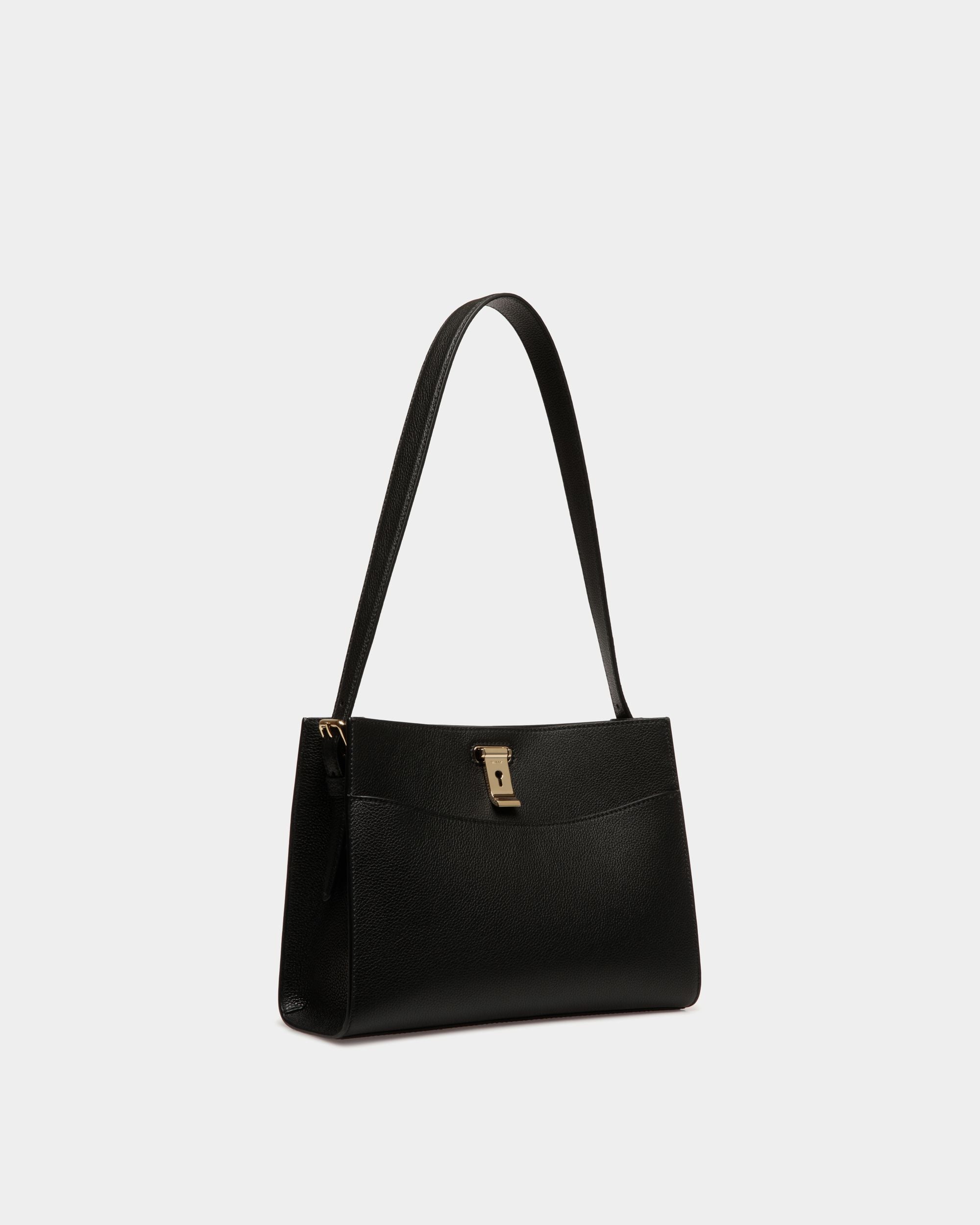 Sac D’épaule Lock Me En Cuir Grainé Noir - Femme - Bally - 04