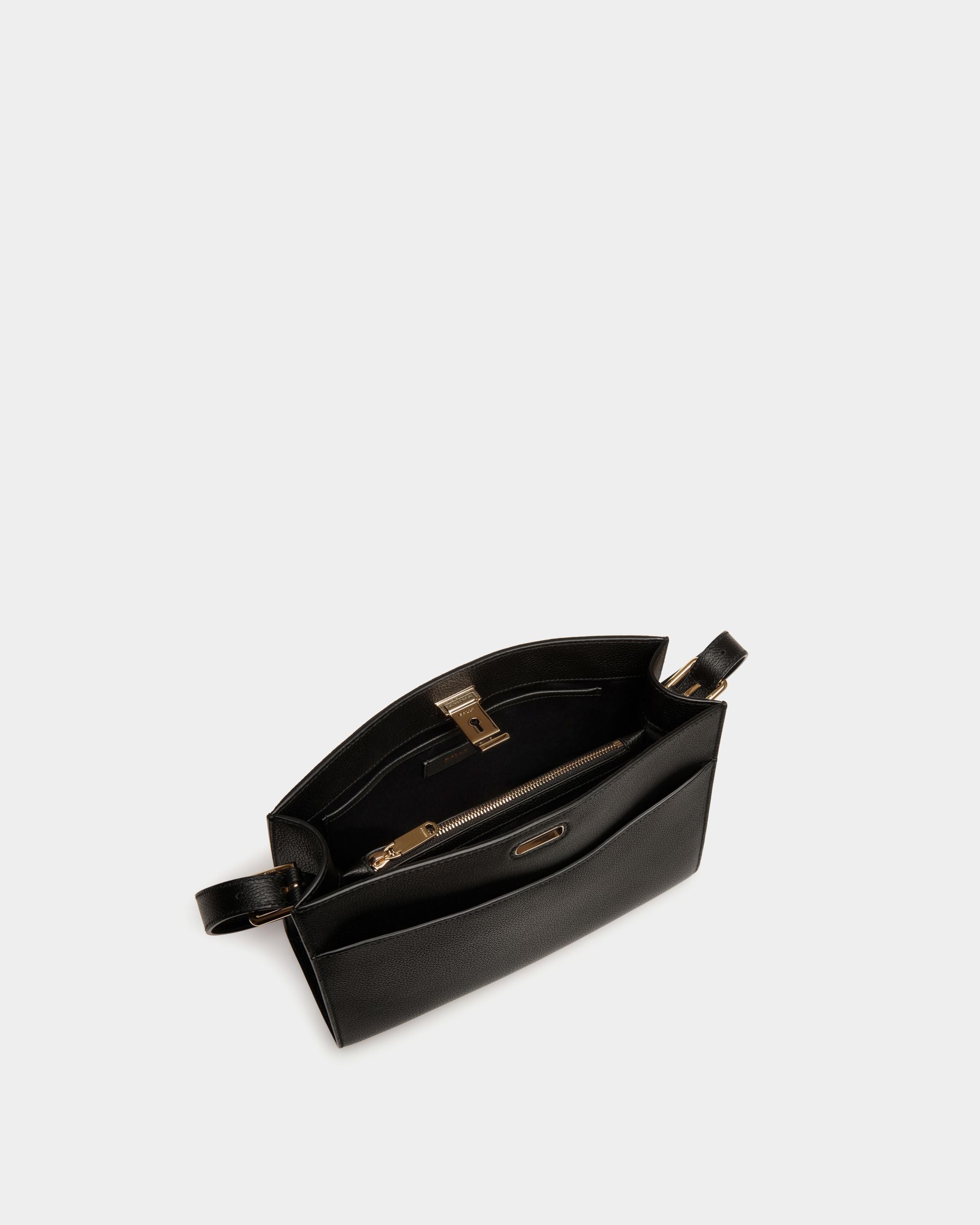 Sac D’épaule Lock Me En Cuir Grainé Noir - Femme - Bally - 05